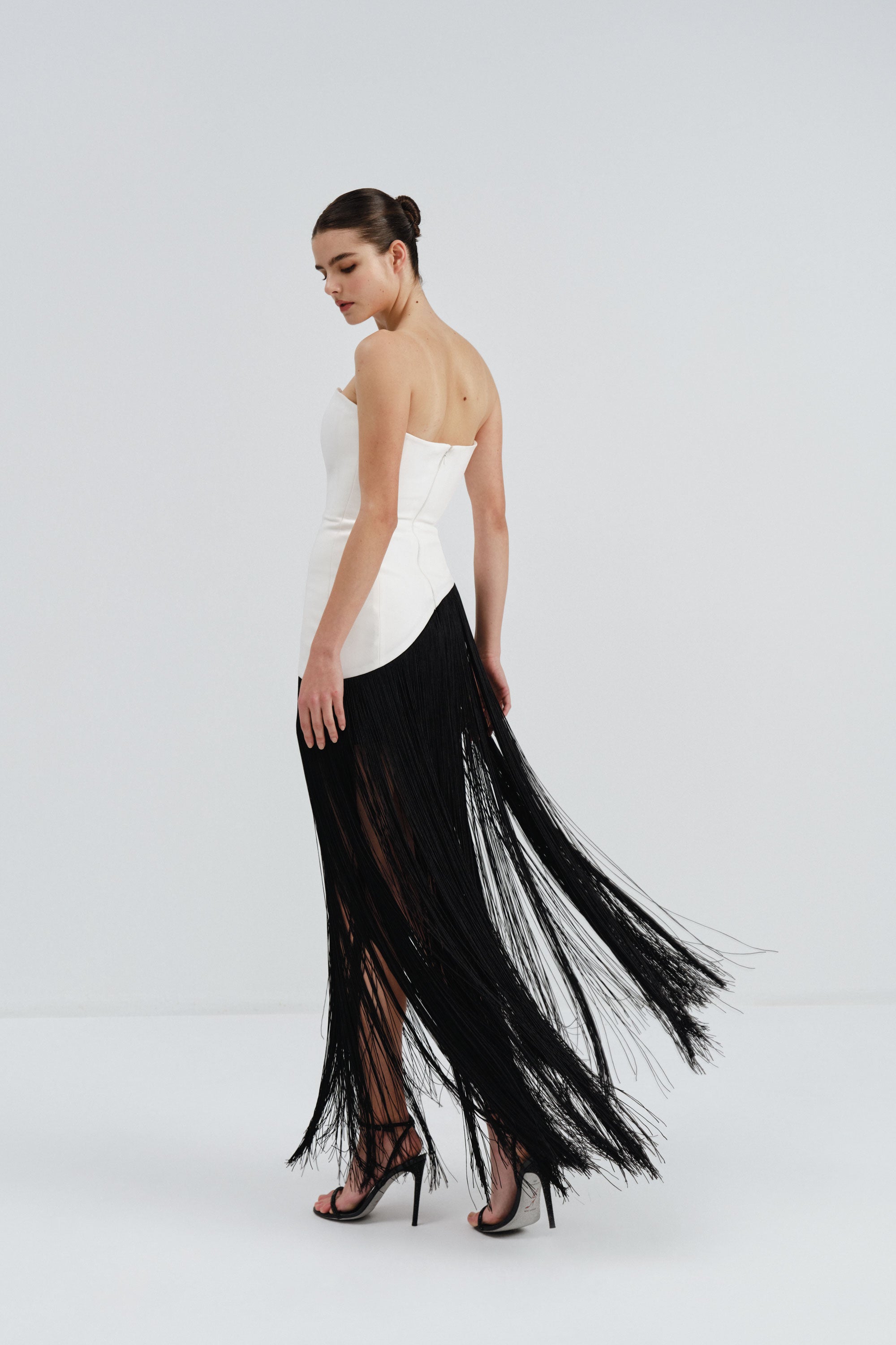 strapless fringe dress Sequin Short by Rachel Allan 40510 57/170cm without heels Strapless Crepe Dress with Fringe