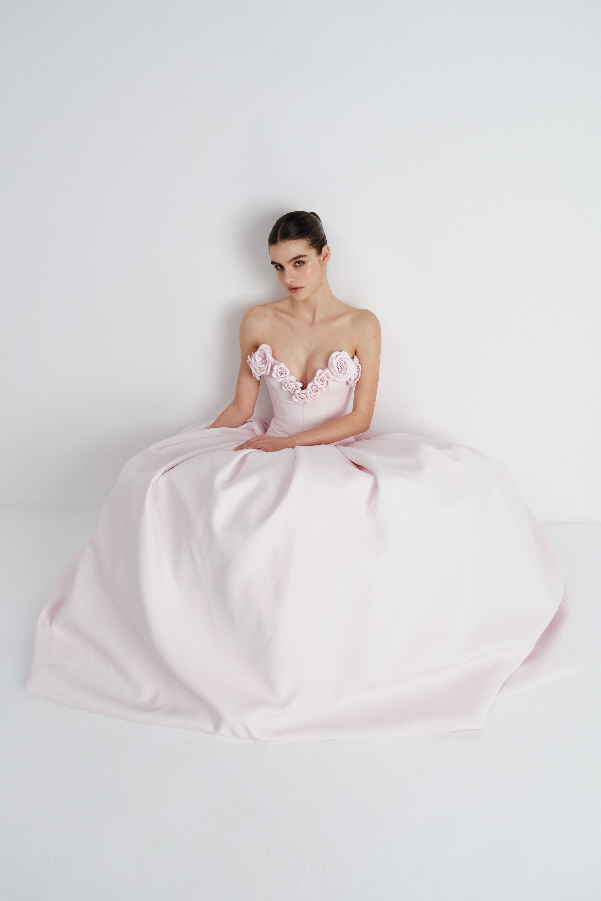 Drop Waist Mikado Gown with Flower Detail | Nicole+Felicia Drop Waist Mikado Gown with Flower Detail | Nicole+Felicia