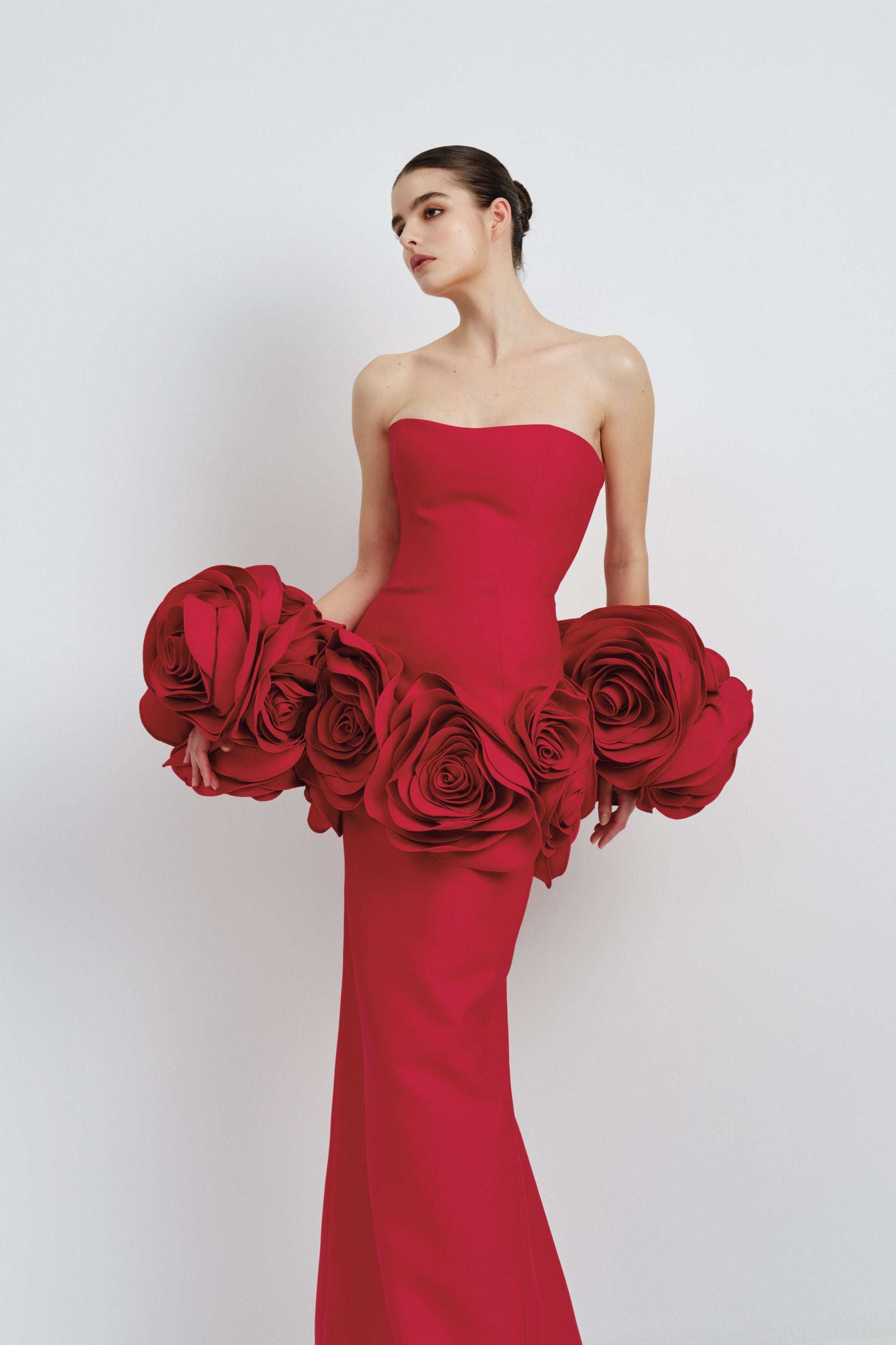 Strapless Dress with Flower Embellishments in Red Strapless Dress with Flower Embellishments in Red