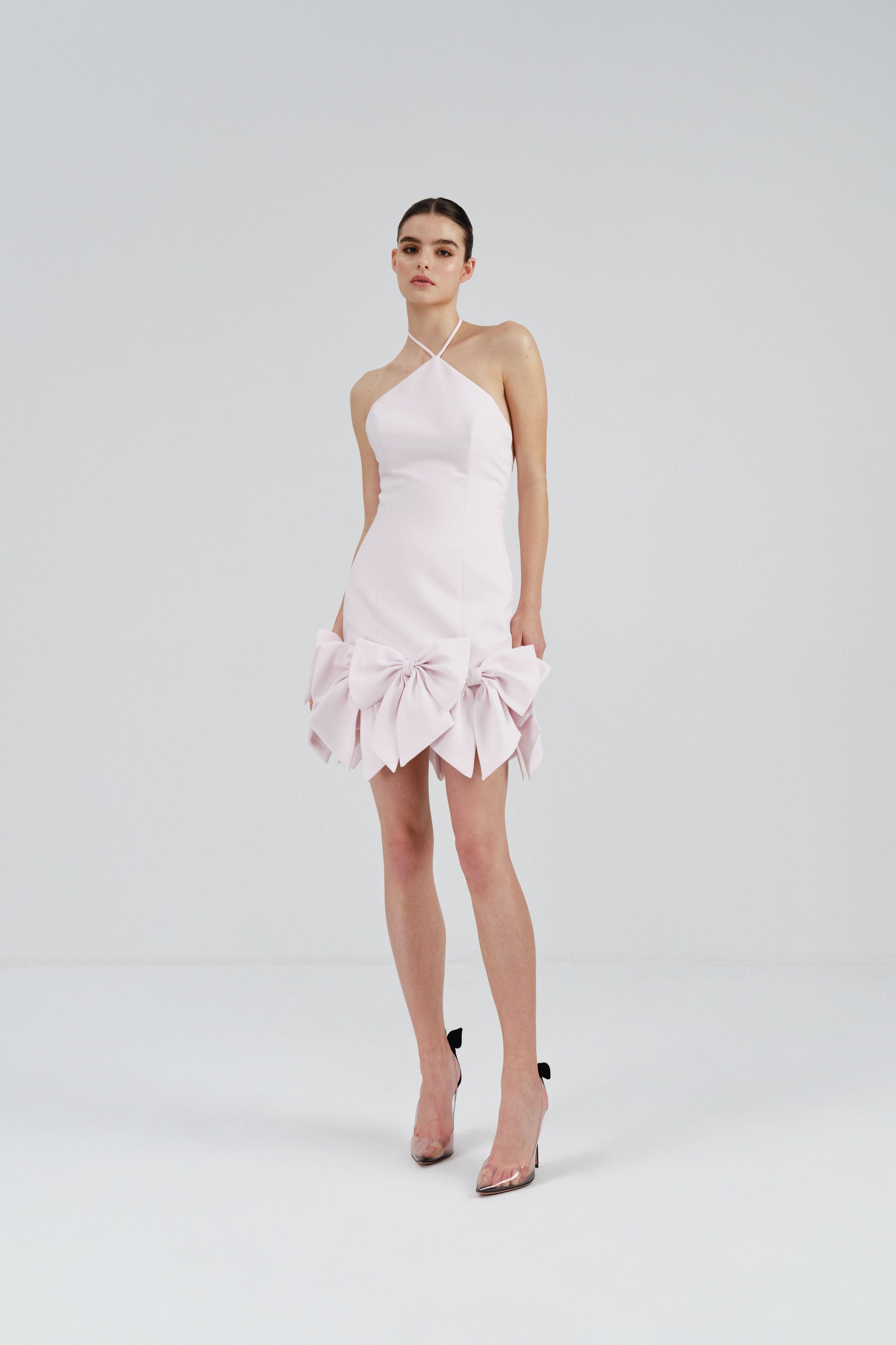 strapless open back dress Light Pink Floral Bow Detail Mini Dress – PinkBlush main image 0