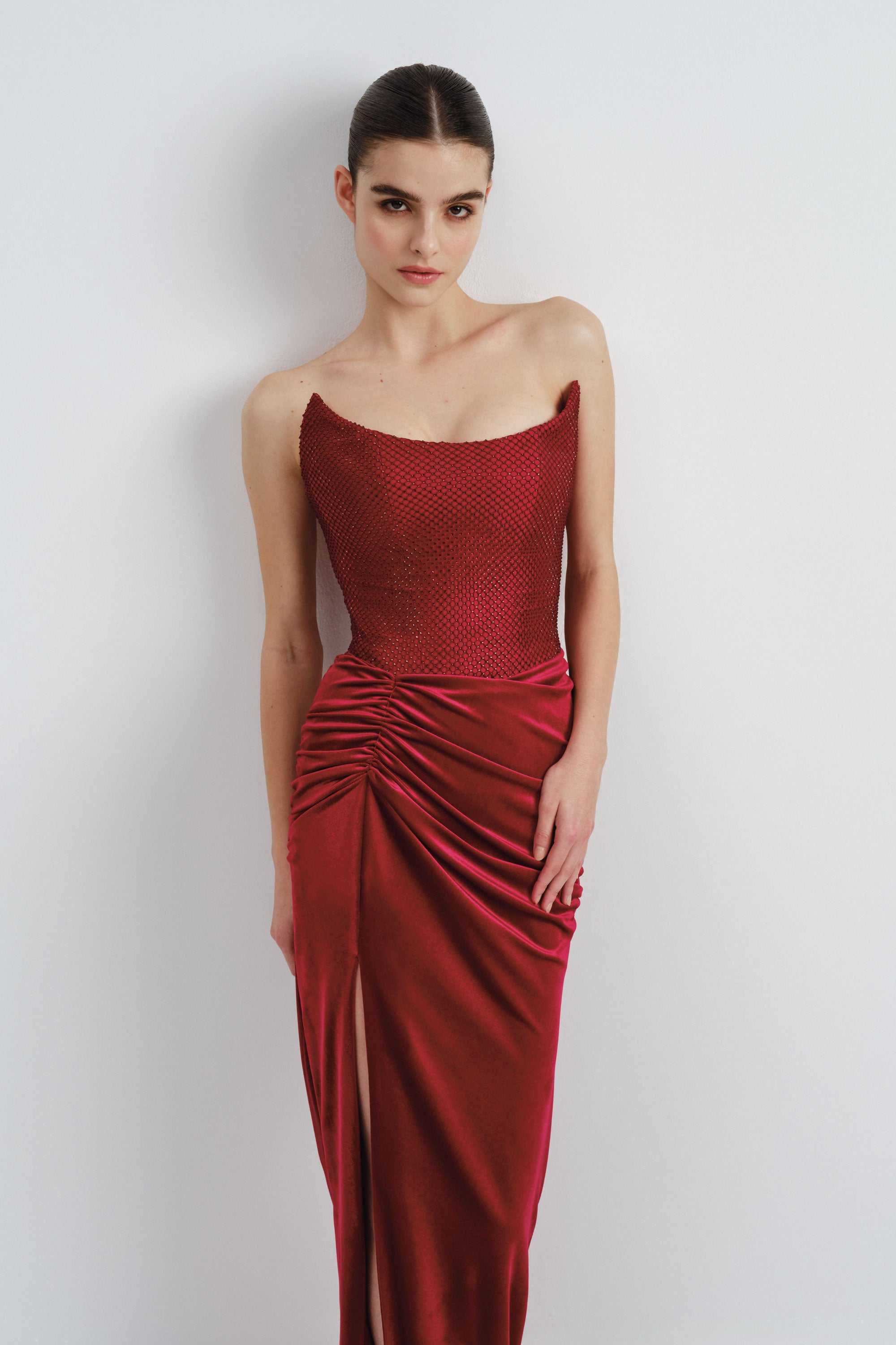 Velvet Dress with Crystal Mesh Bodice | Nicole+Felicia Velvet Dress with Crystal Mesh Bodice | Nicole+Felicia