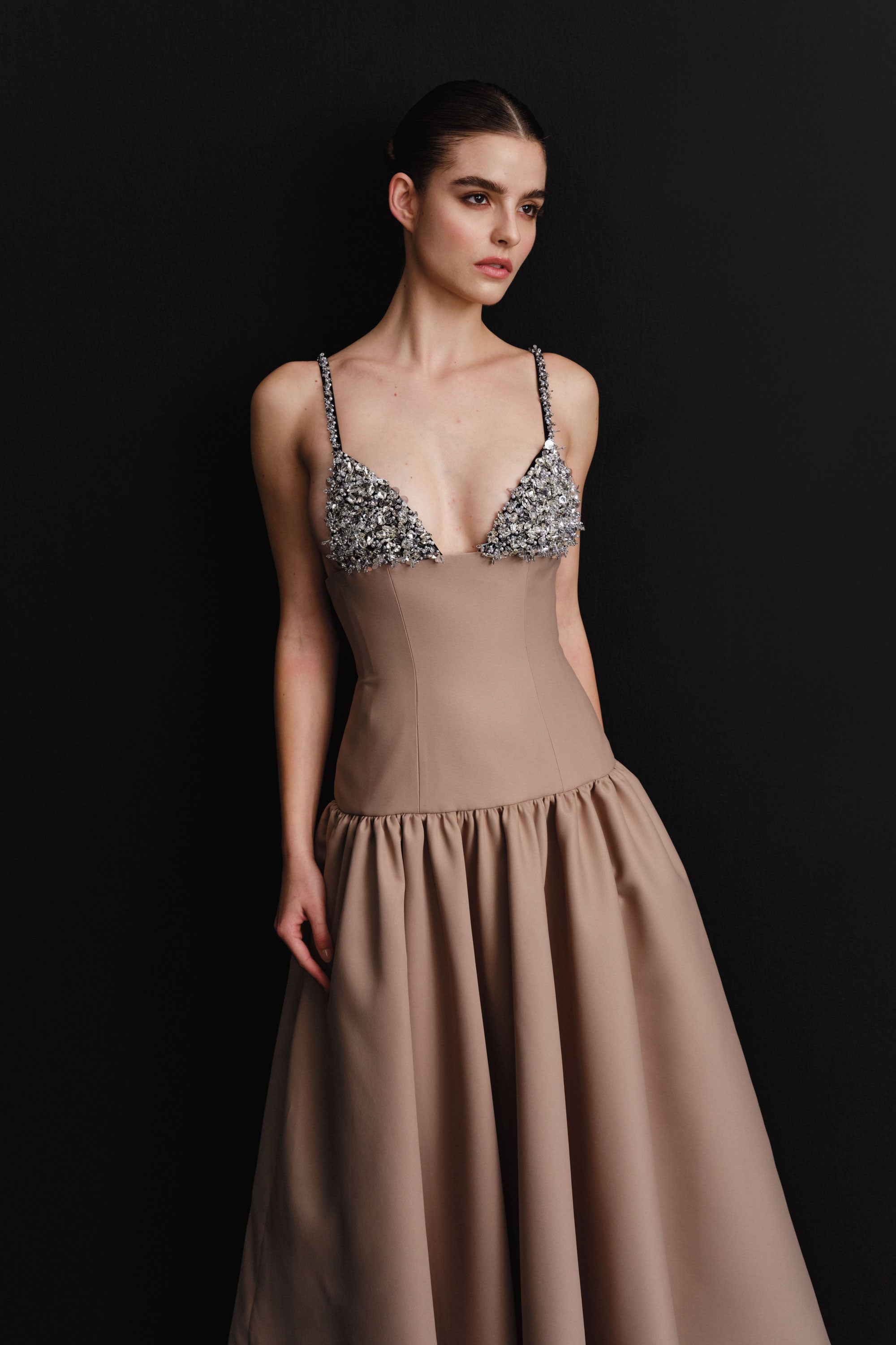 mikado midi dress Mikado Midi Dress with Embellished Bra Top