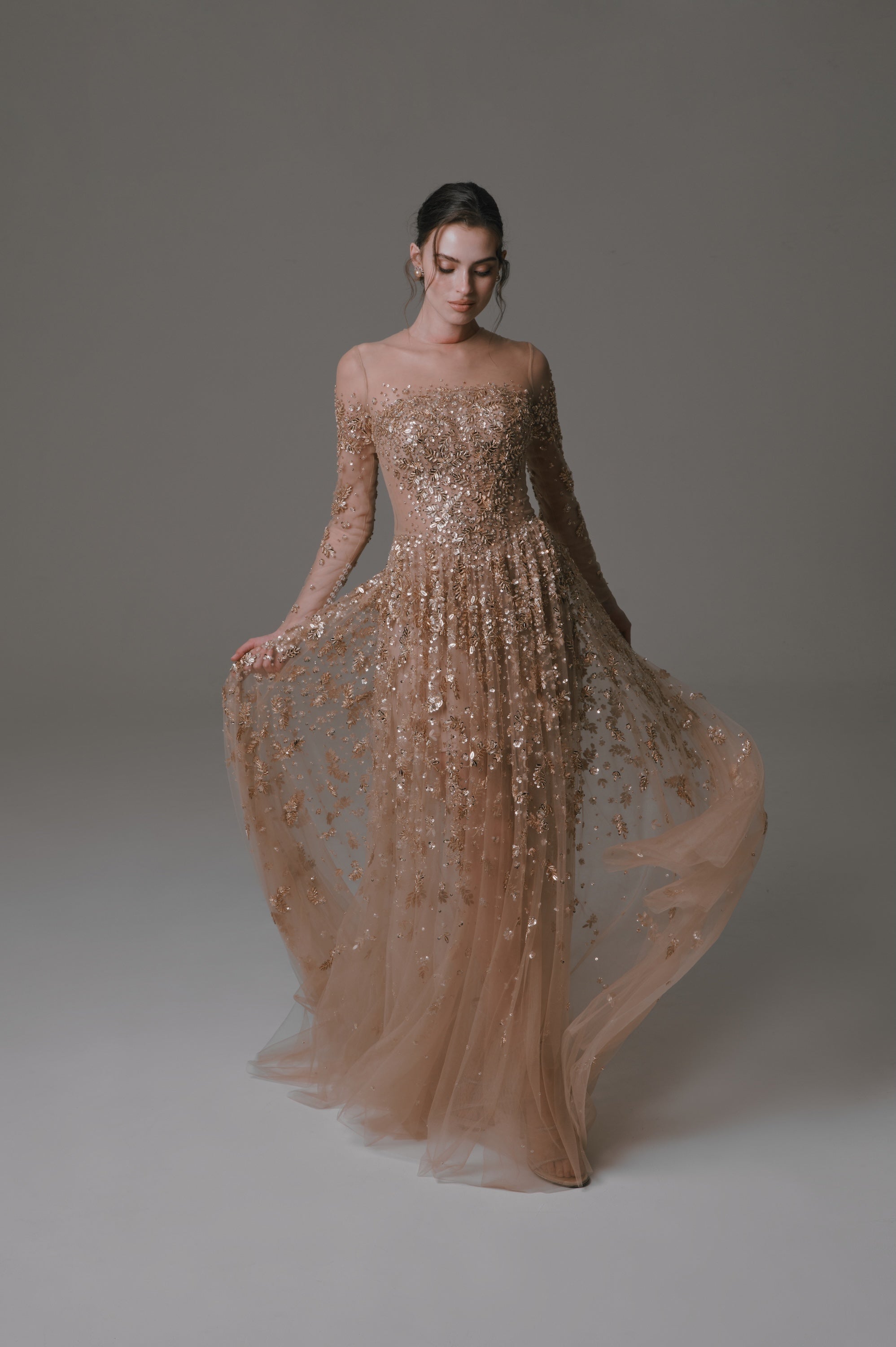 beading a dress Long Sleeve with category-alltops Side Slit Infanta margarita teresa in Mini Color:Midnight Tropics