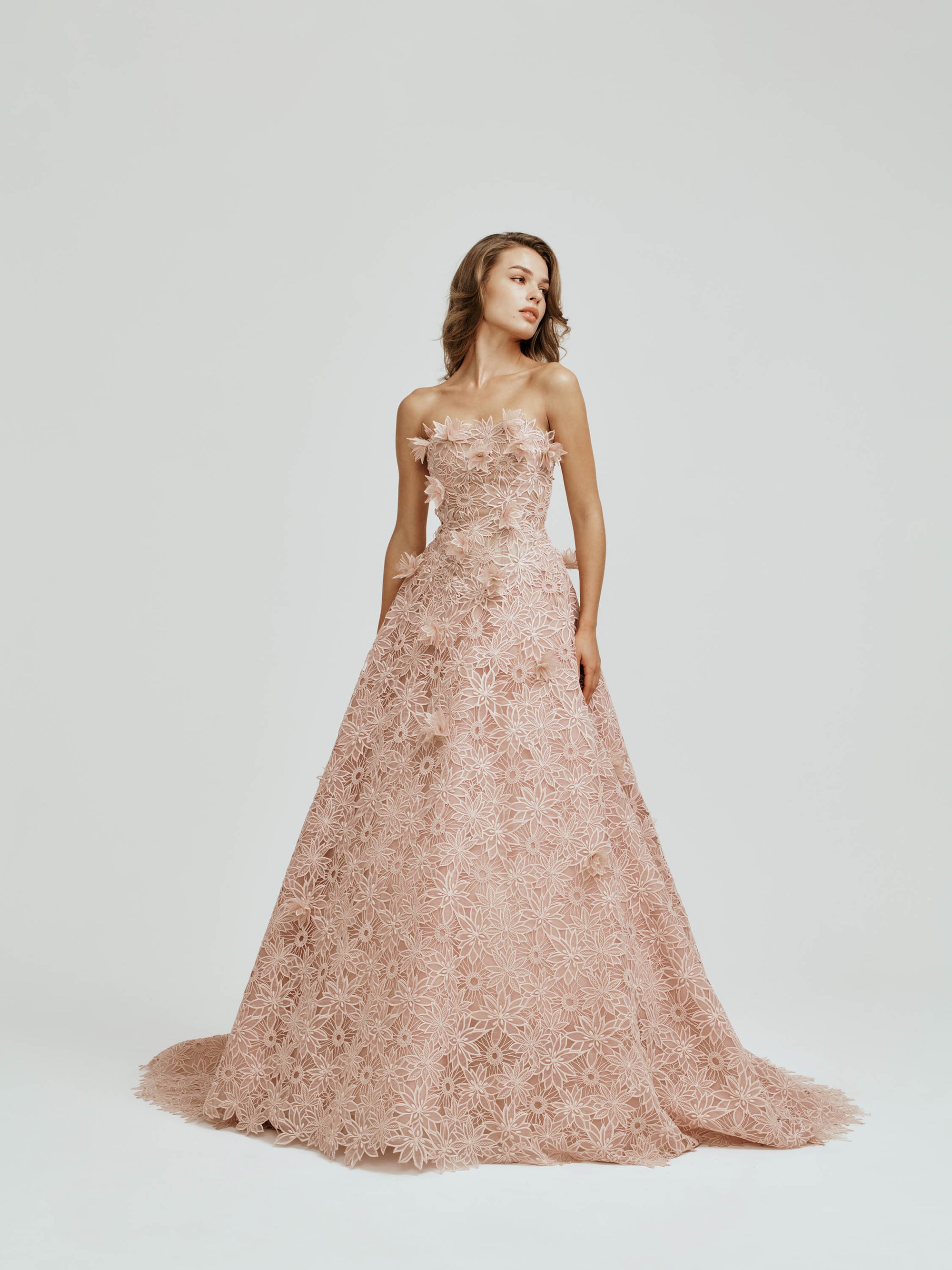 Guipure Lace Dress with Flower Embellishments