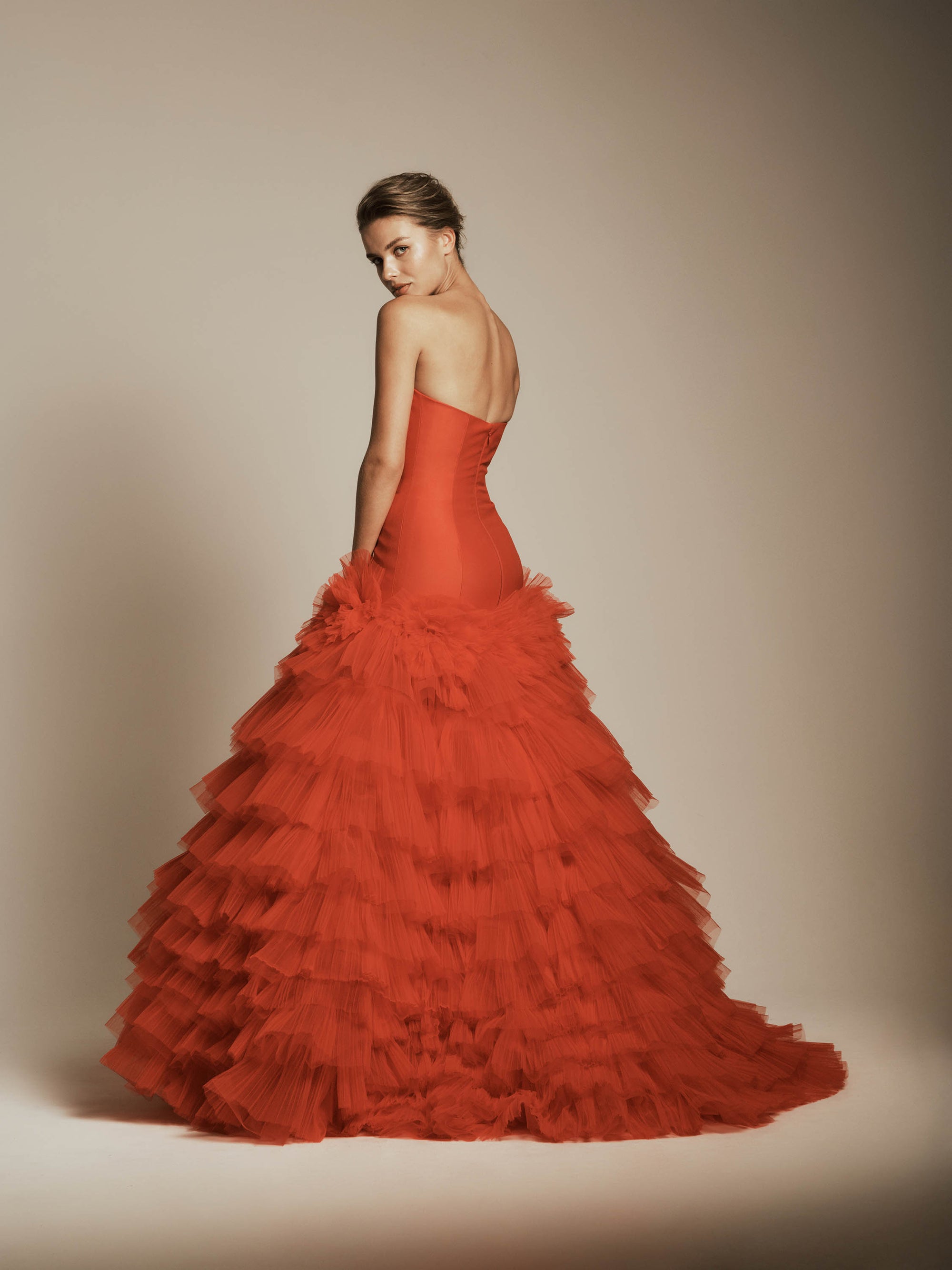 Drop Waist Gown with Ruffle Detail