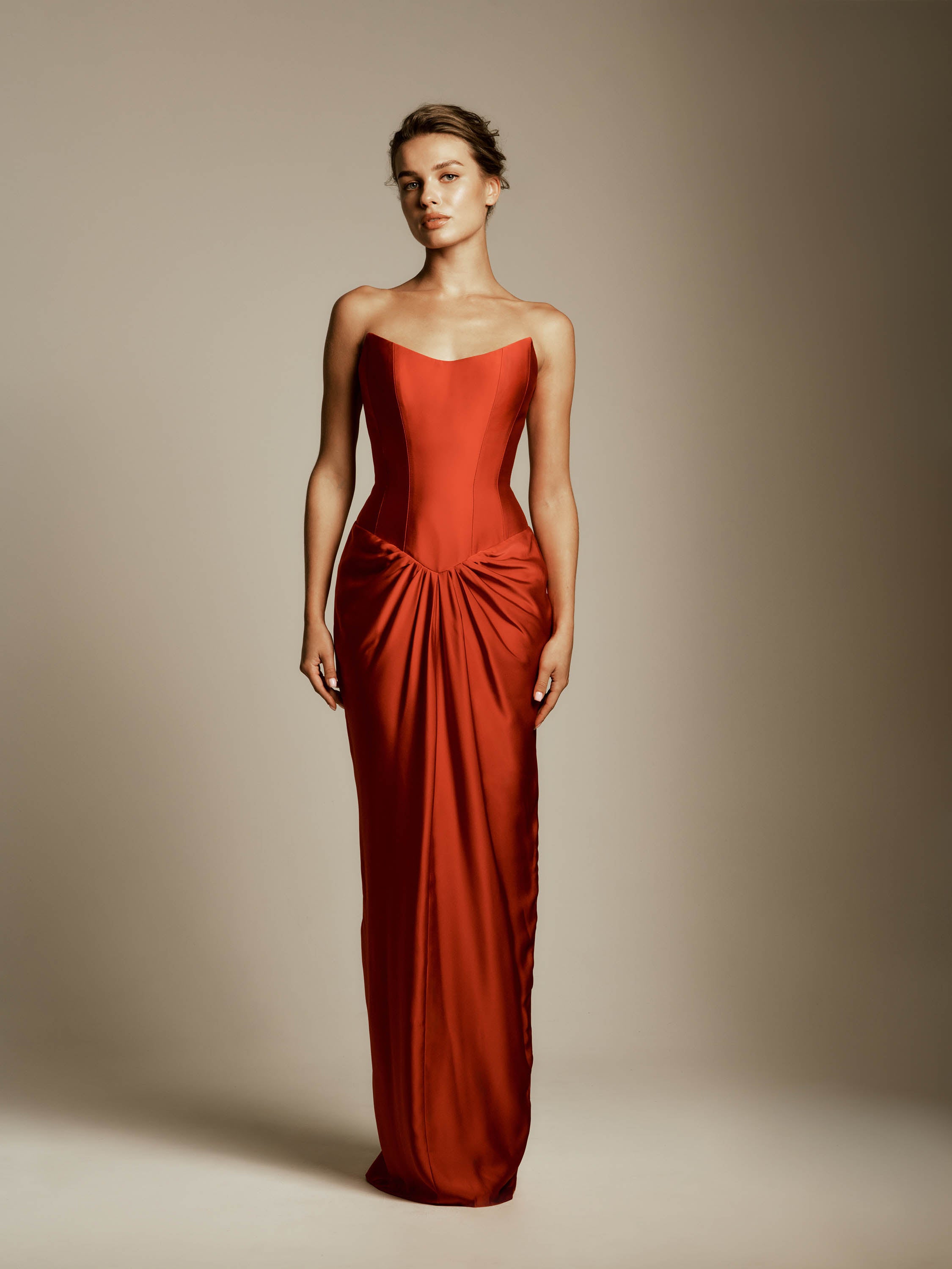 Strapless Column Dress with Corset Detail