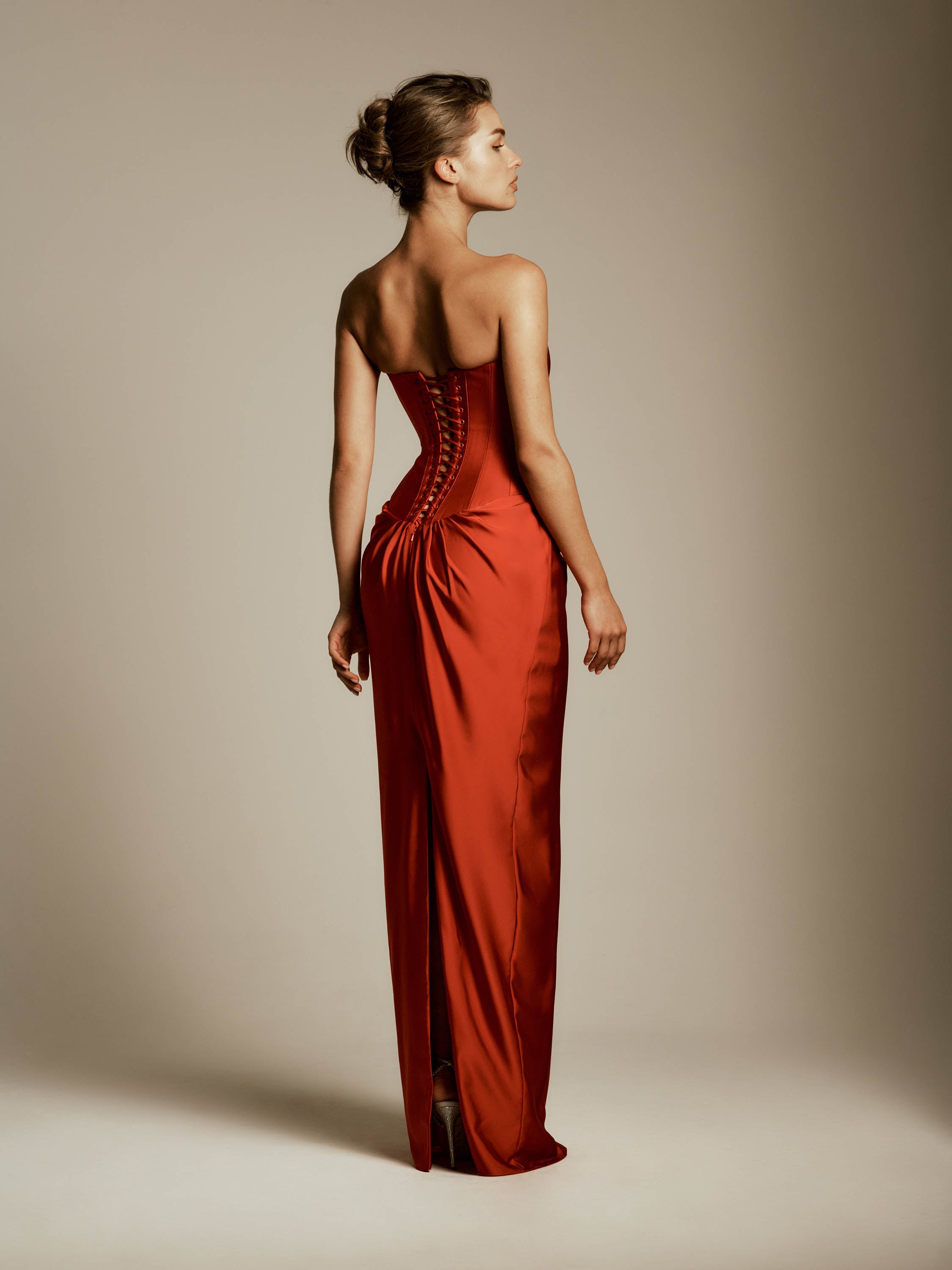 Strapless Column Dress with Corset Detail