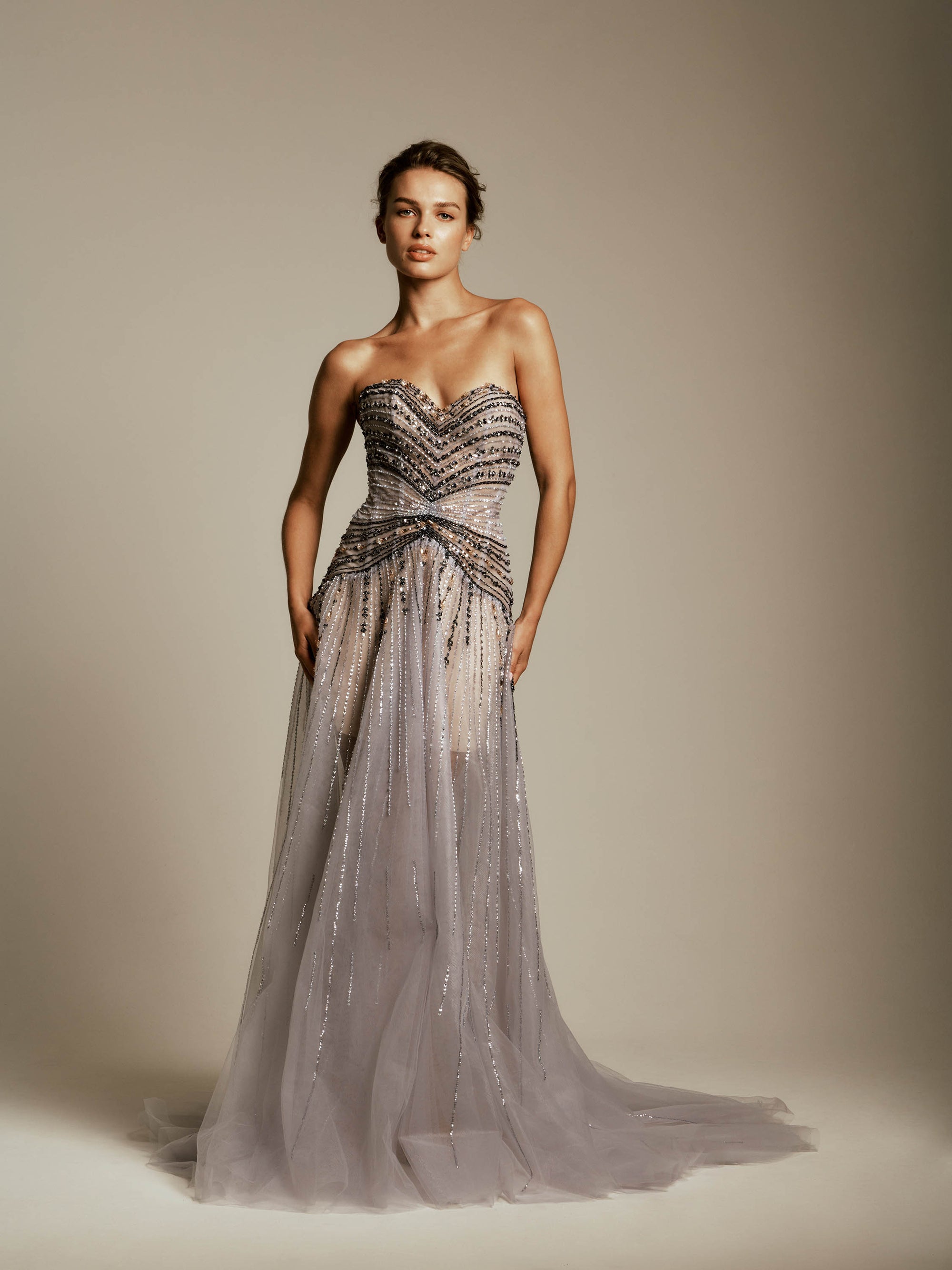 Strapless Dress with Geometric Beading