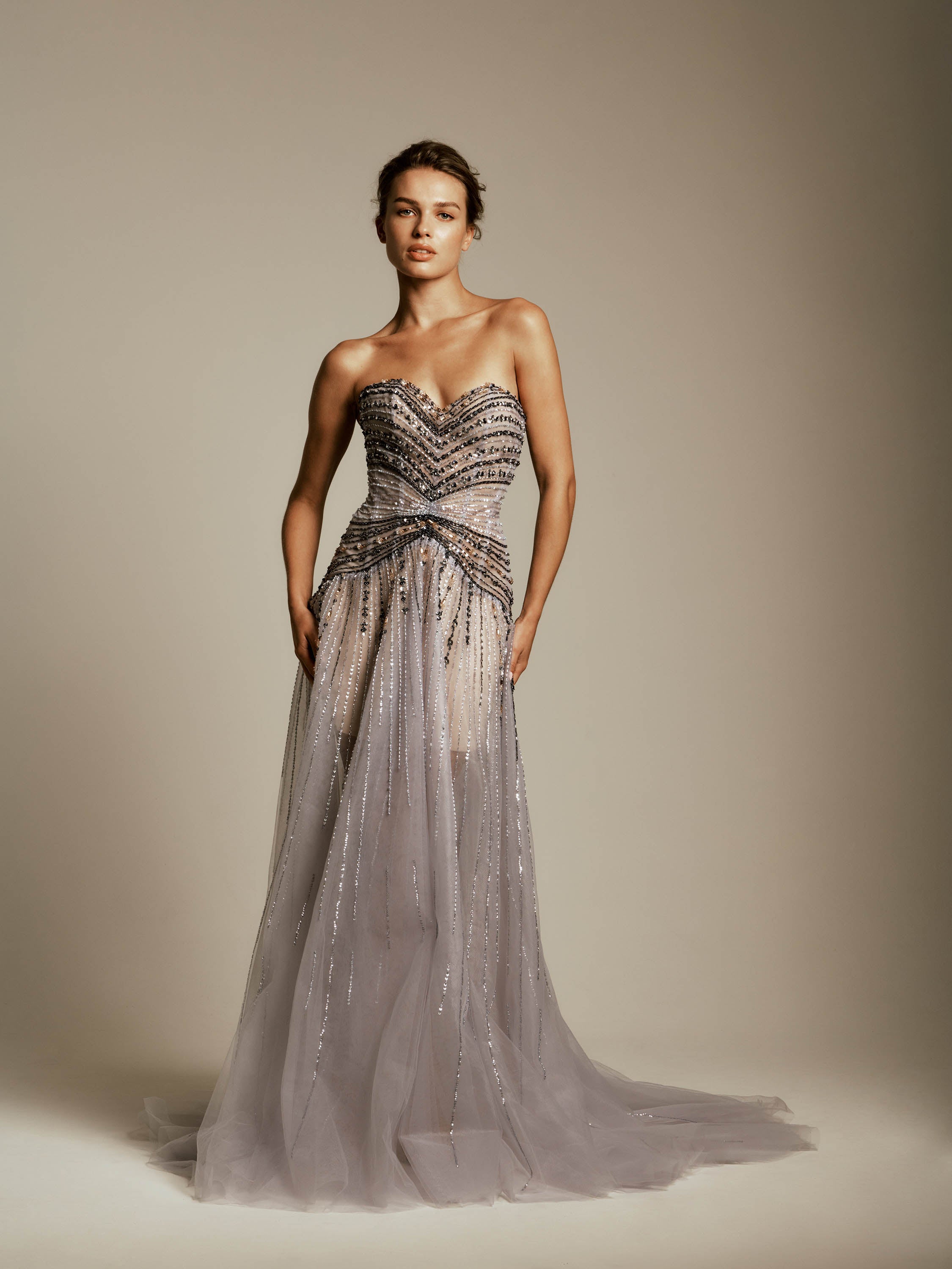 Strapless Dress with Geometric Beading
