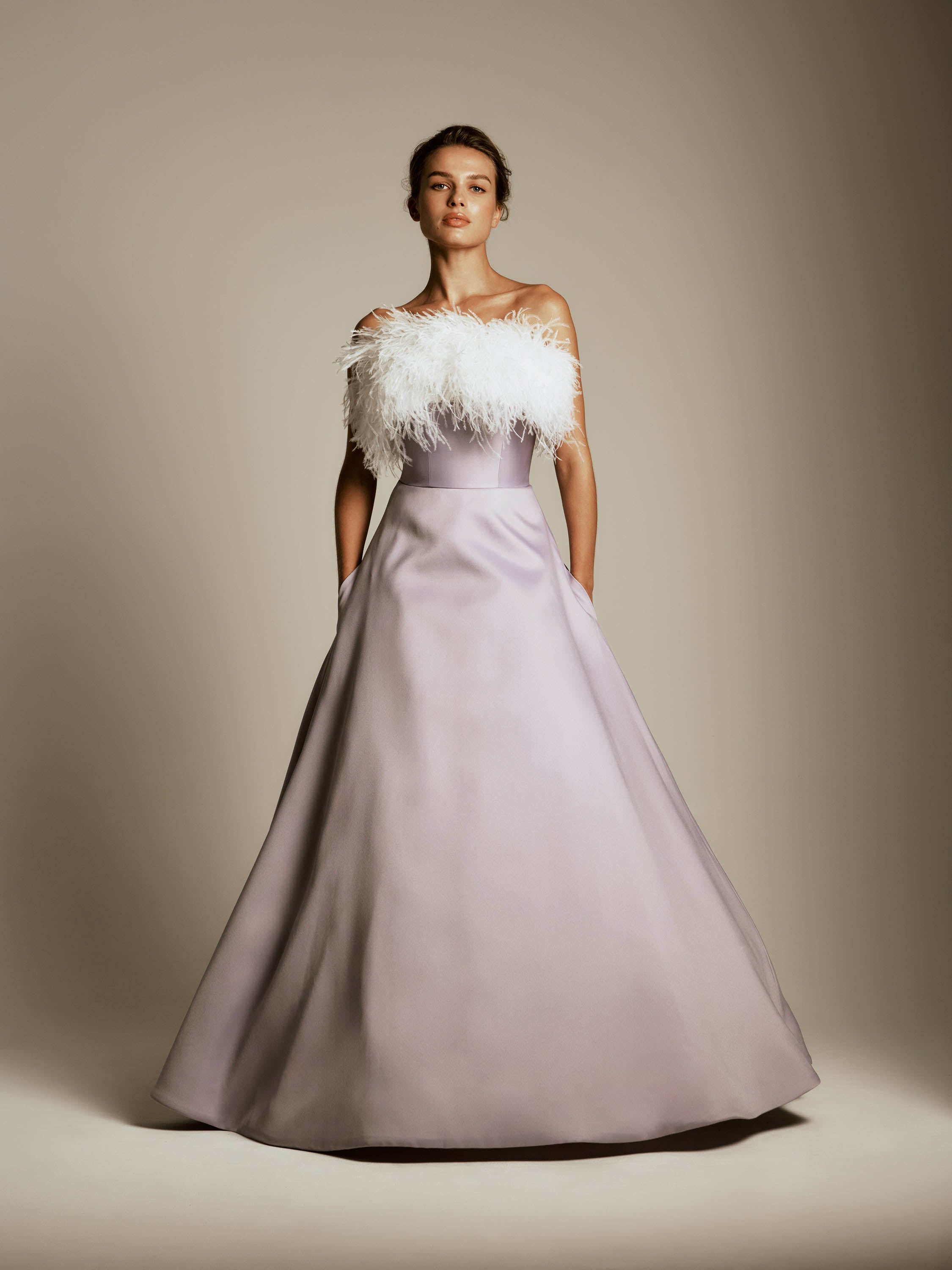 Strapless Mikado Dress with Feather Detail