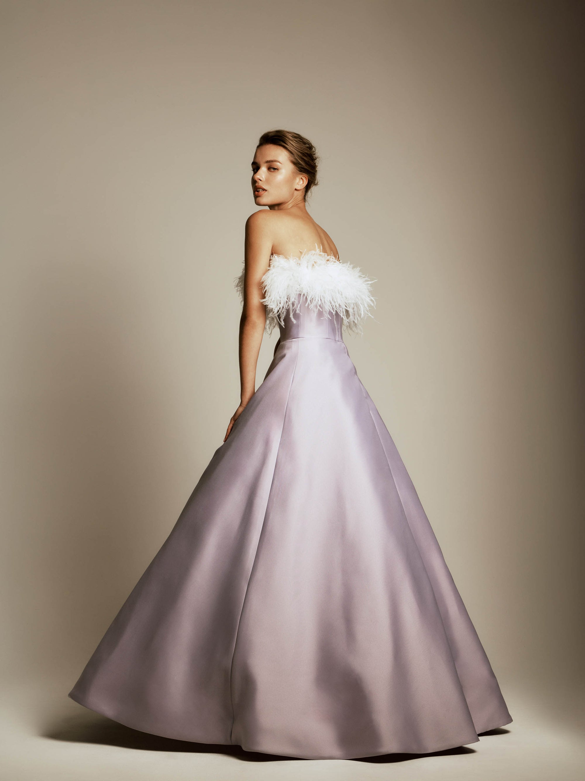 Strapless Mikado Dress with Feather Detail