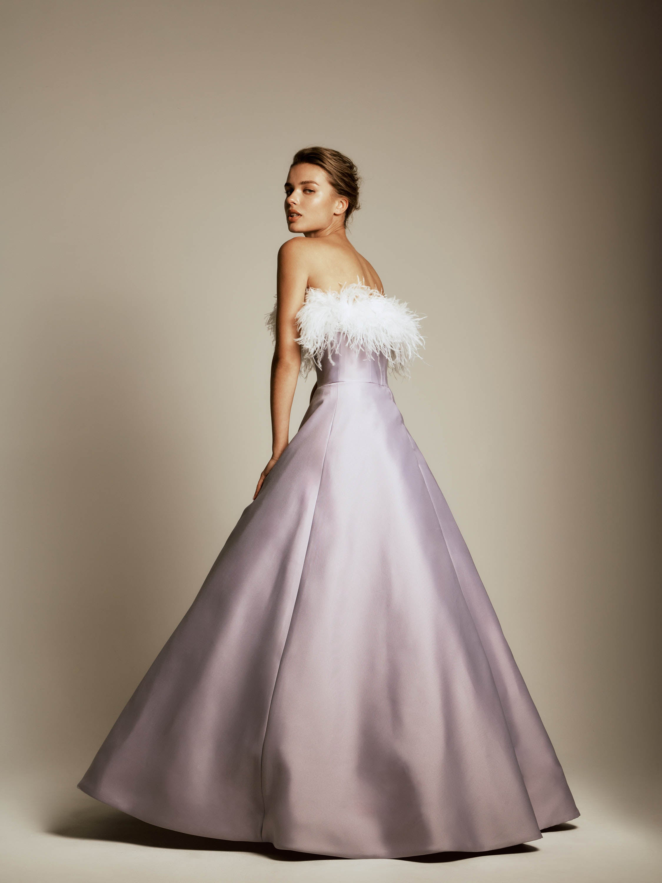 Strapless Mikado Dress with Feather Detail