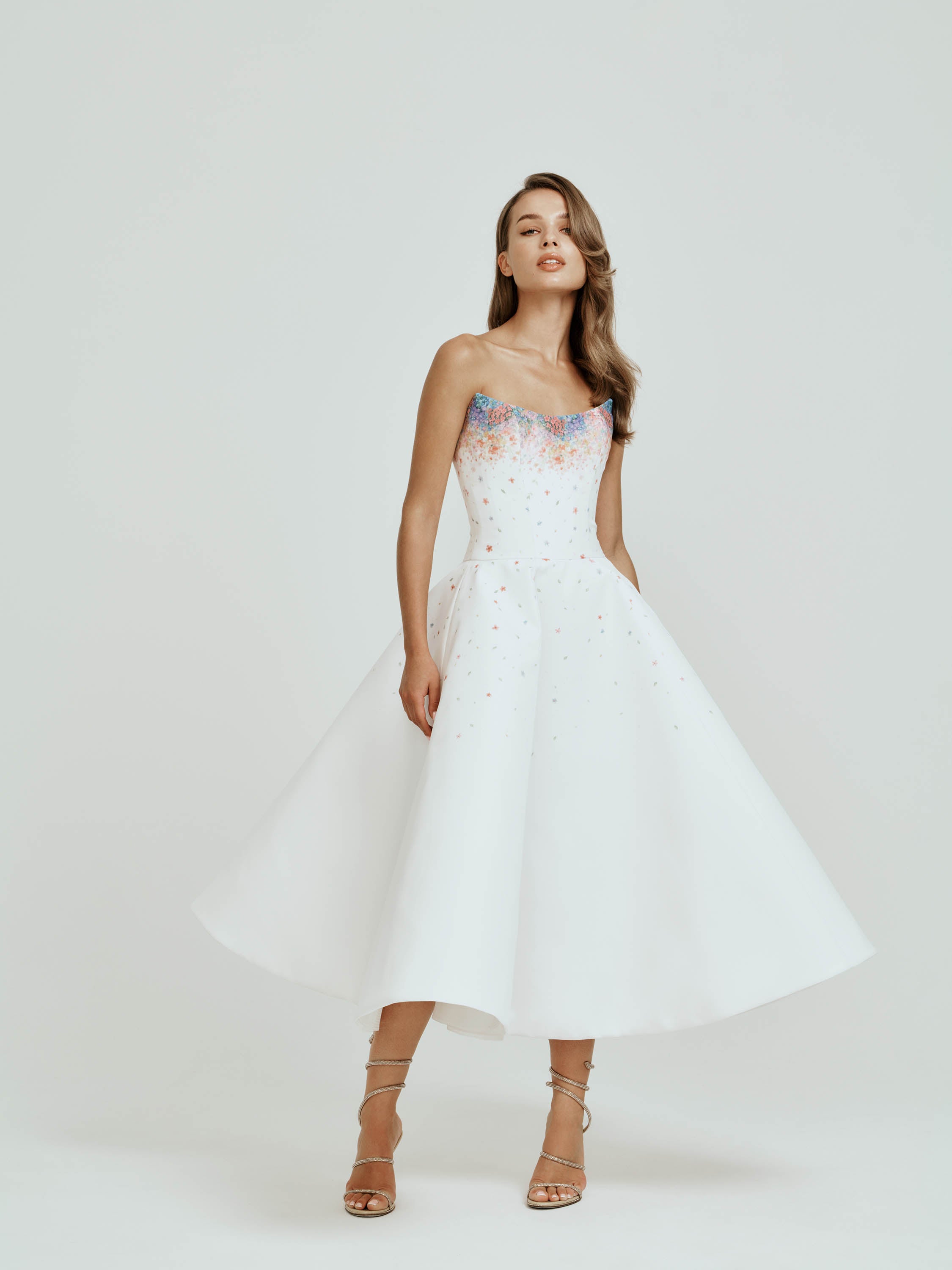 Strapless Midi Dress with Cateye Neckline