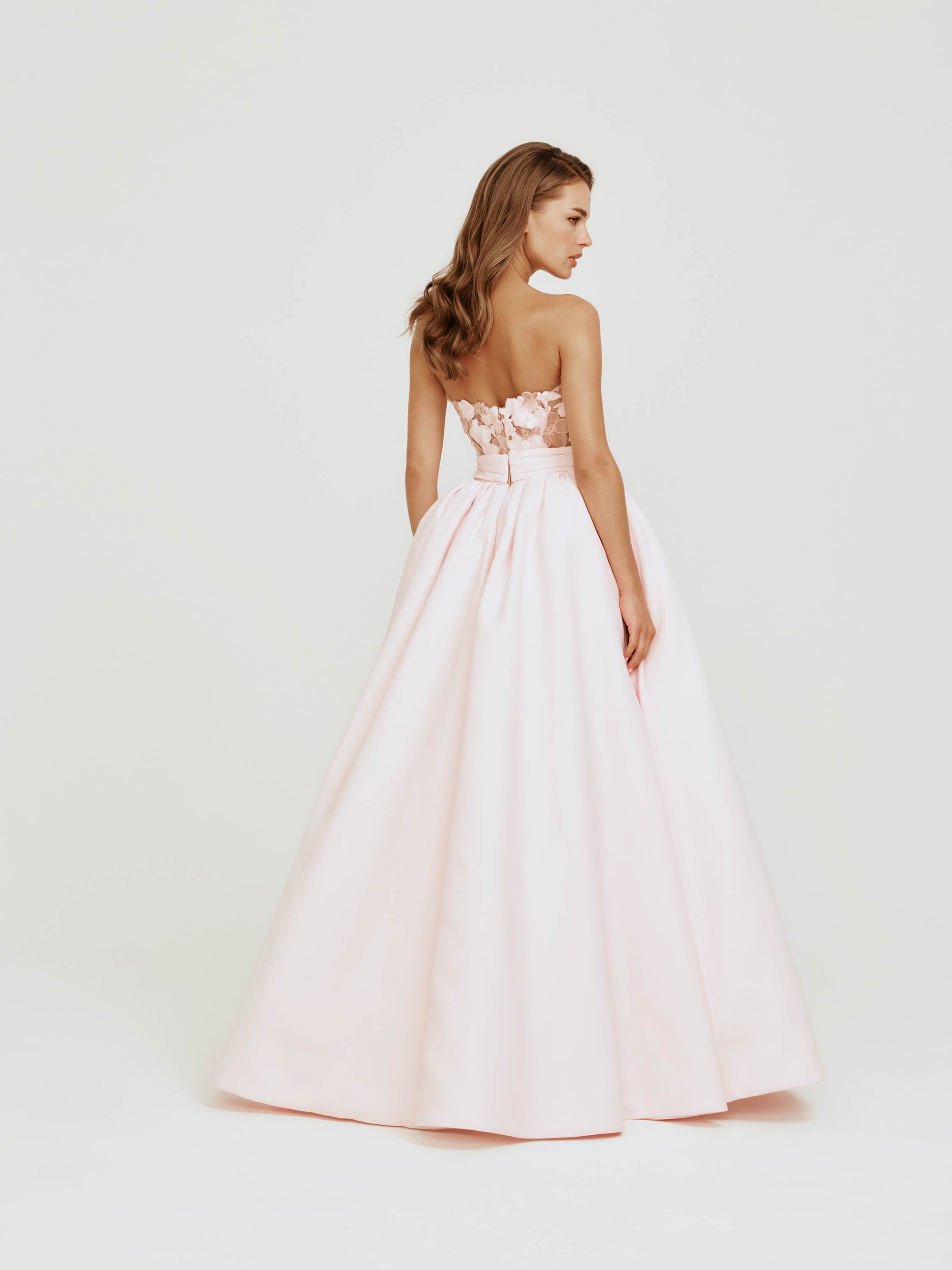 Strapless Dress with Mikado and Organza Flower Appliques