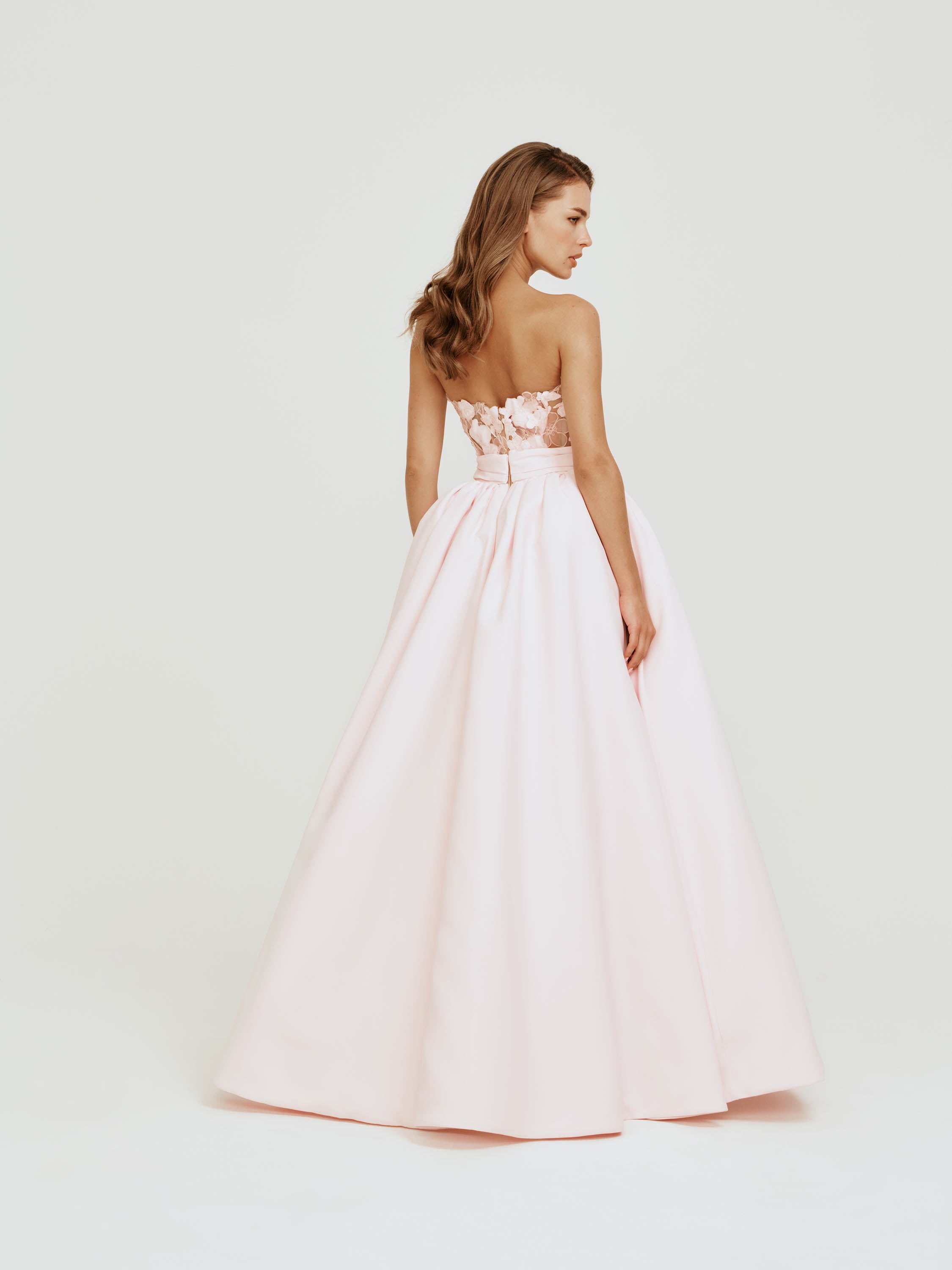 Strapless Dress with Mikado and Organza Flower Appliques