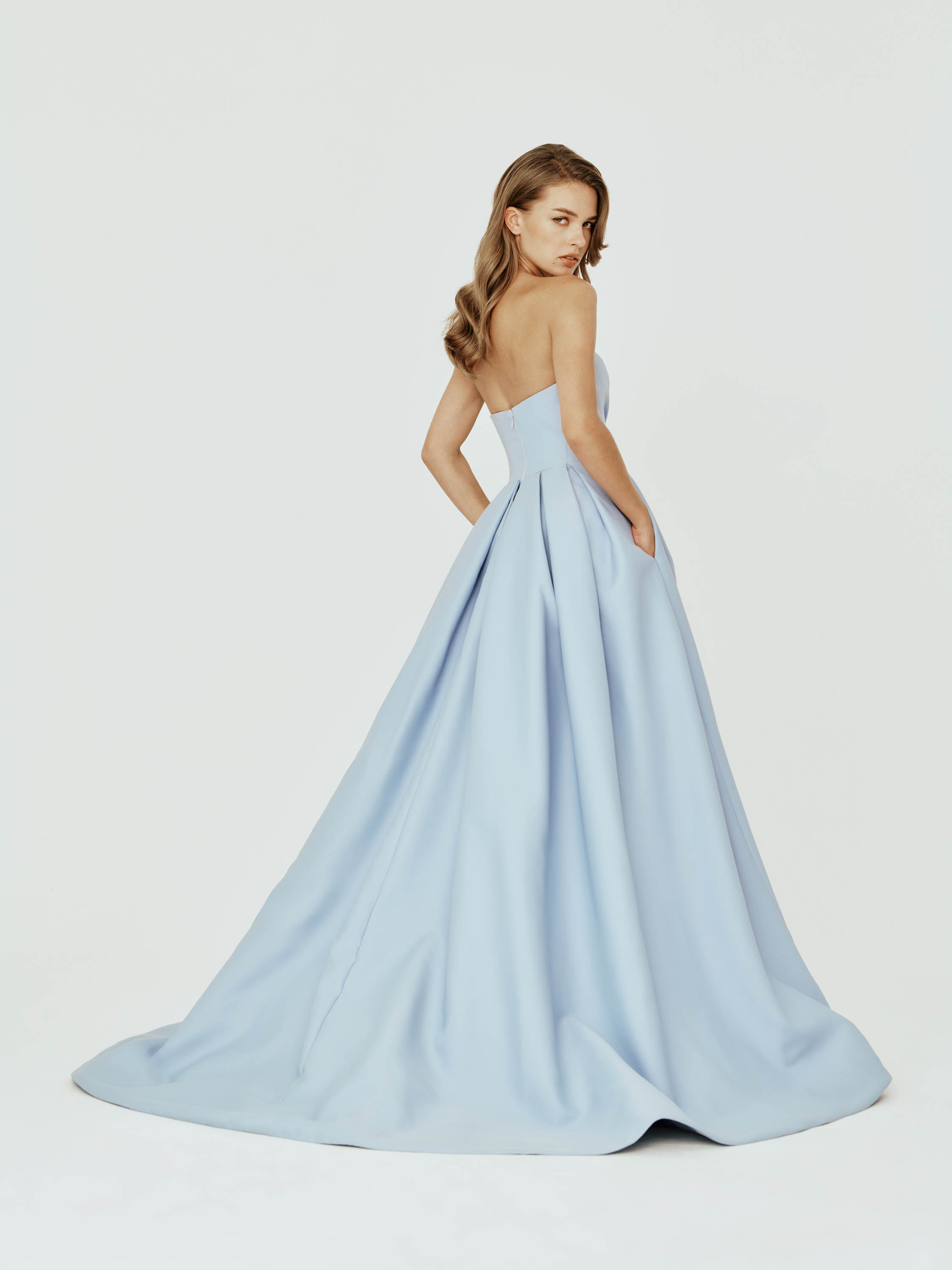 Strapless Mikado Dress with Bow Detail and Slit