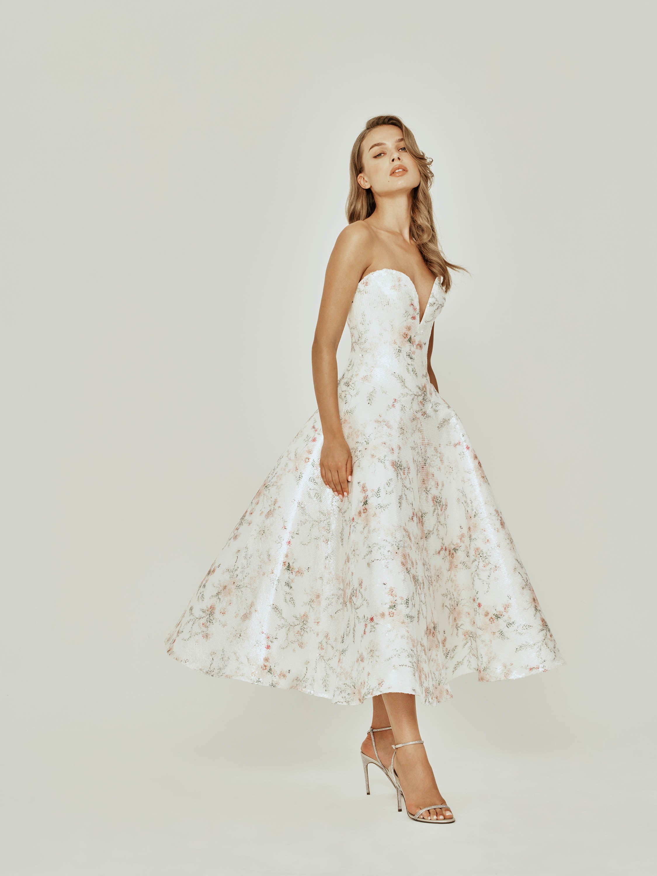 Printed Sequin Midi Dress