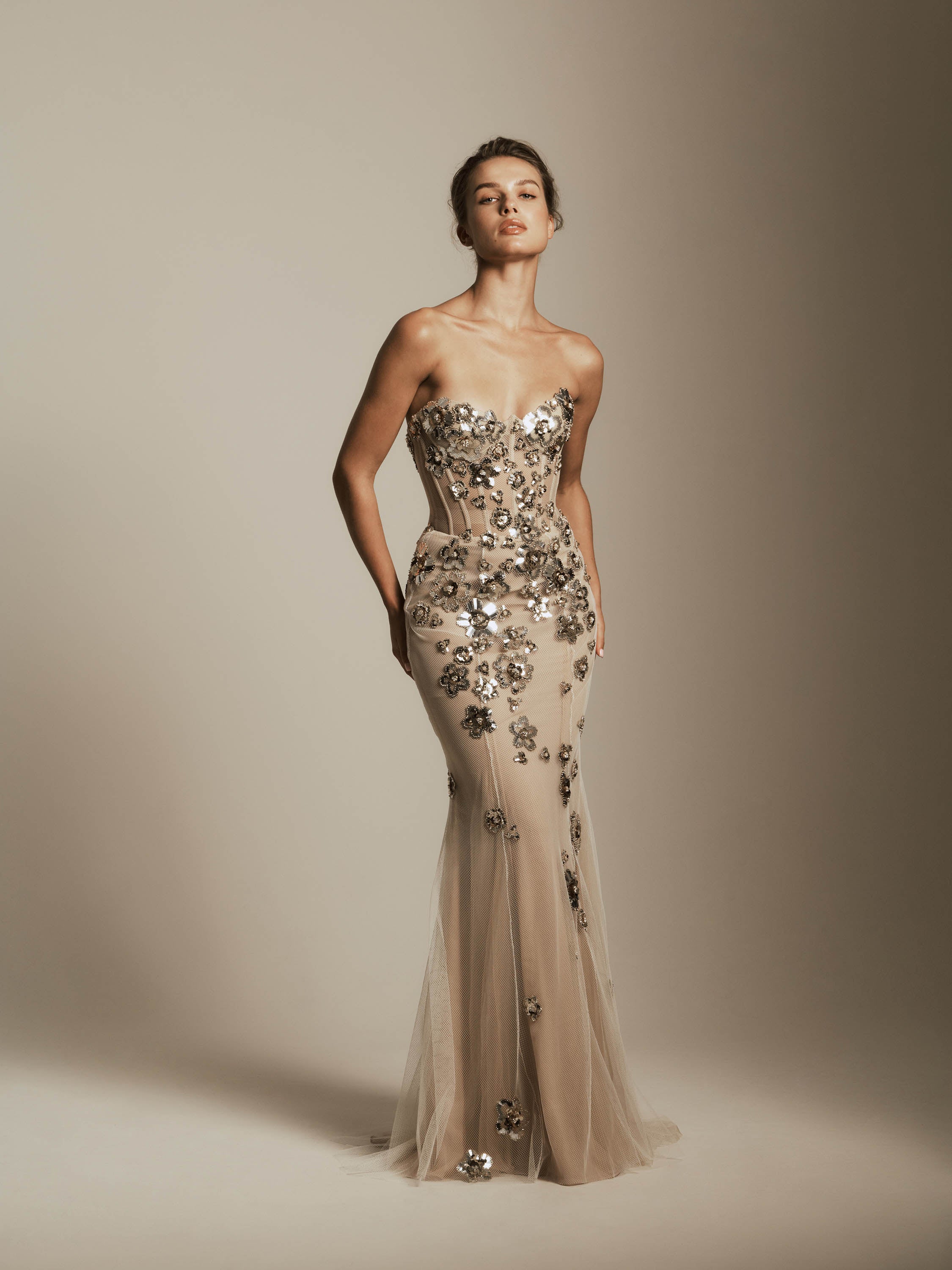 Strapless Dress with Metallic Flower Detail