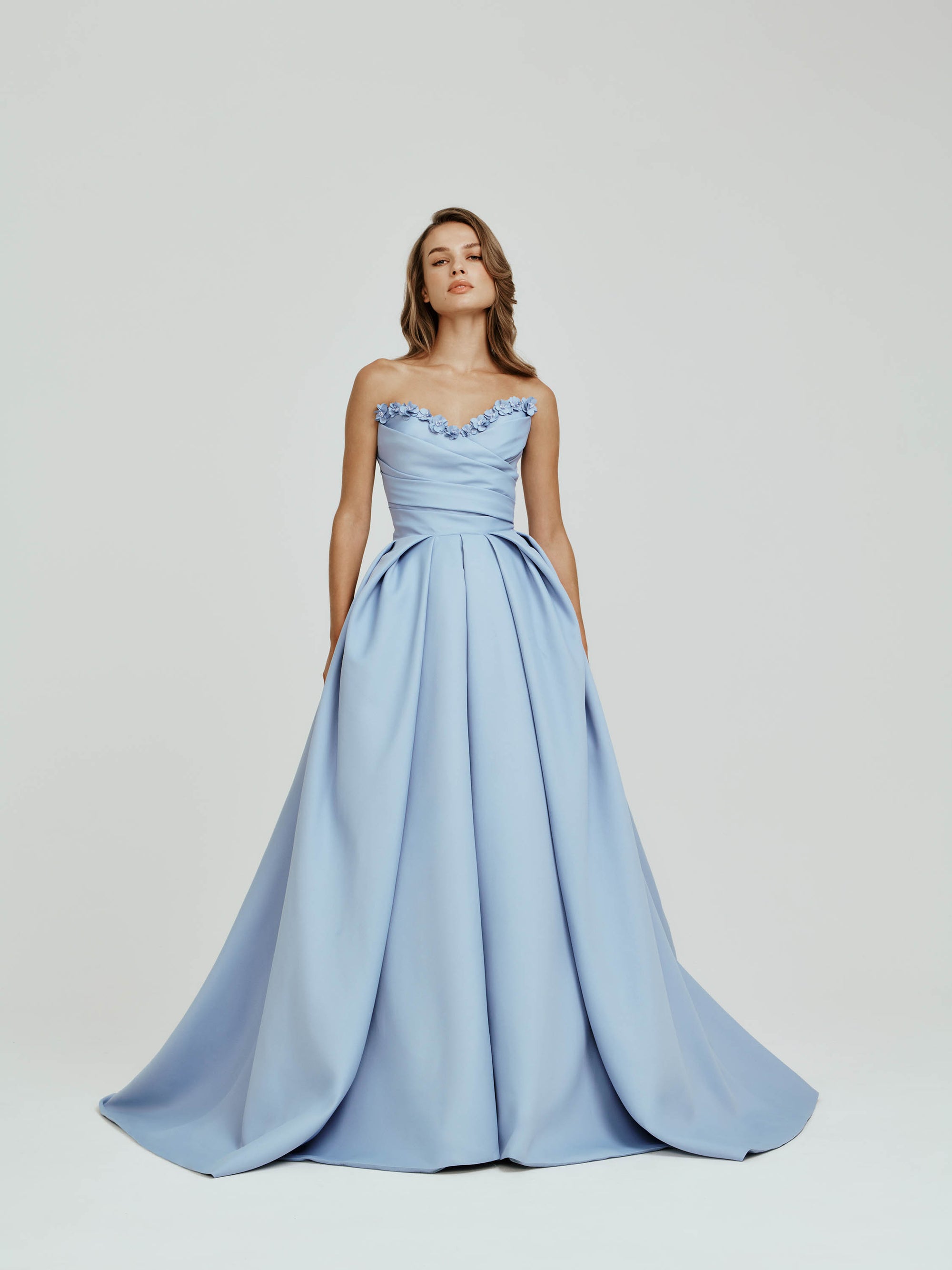 Strapless Mikado Dress with Flower Detail