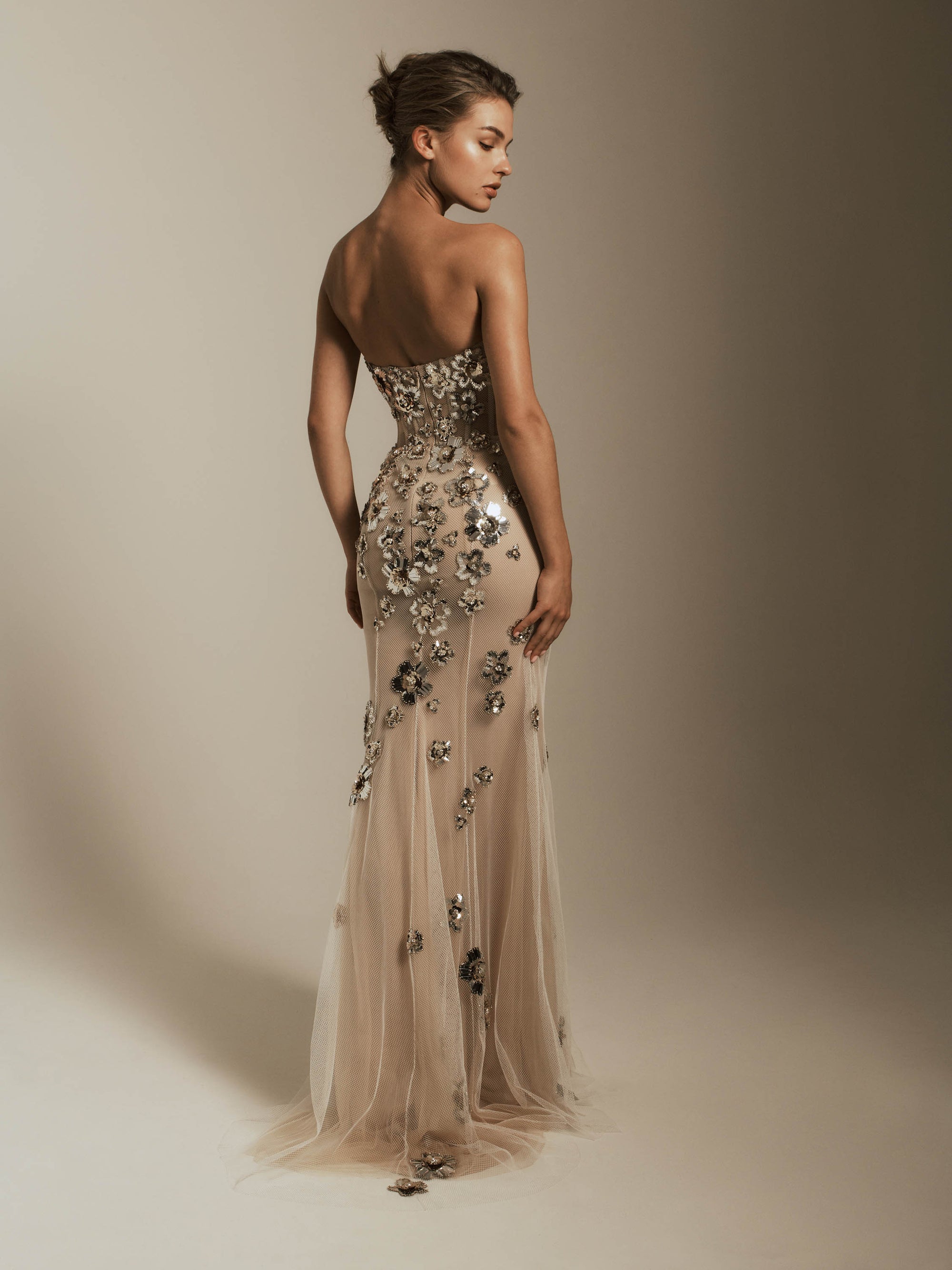 Strapless Dress with Metallic Flower Detail