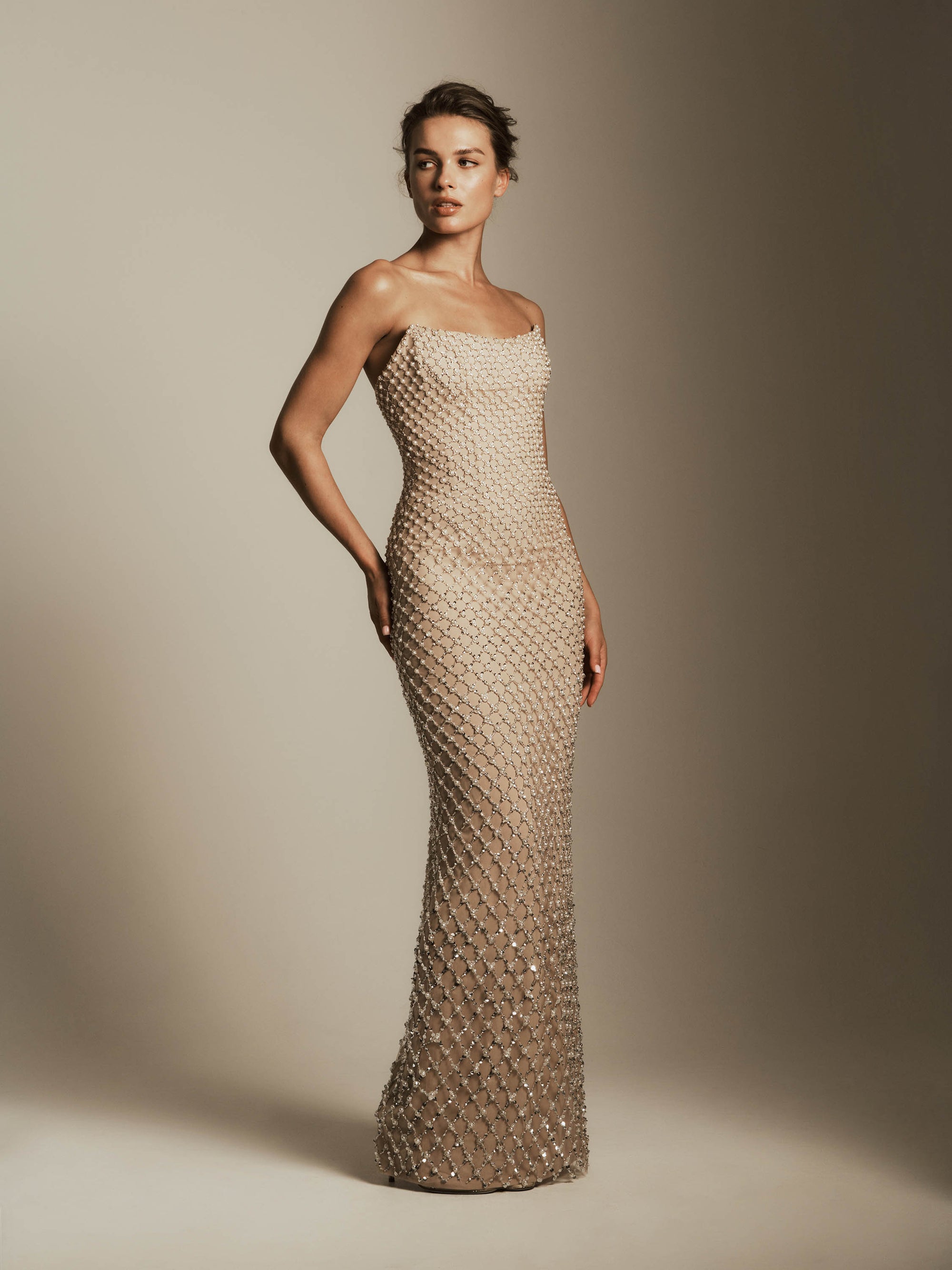 Strapless Dress with Pearl Beading