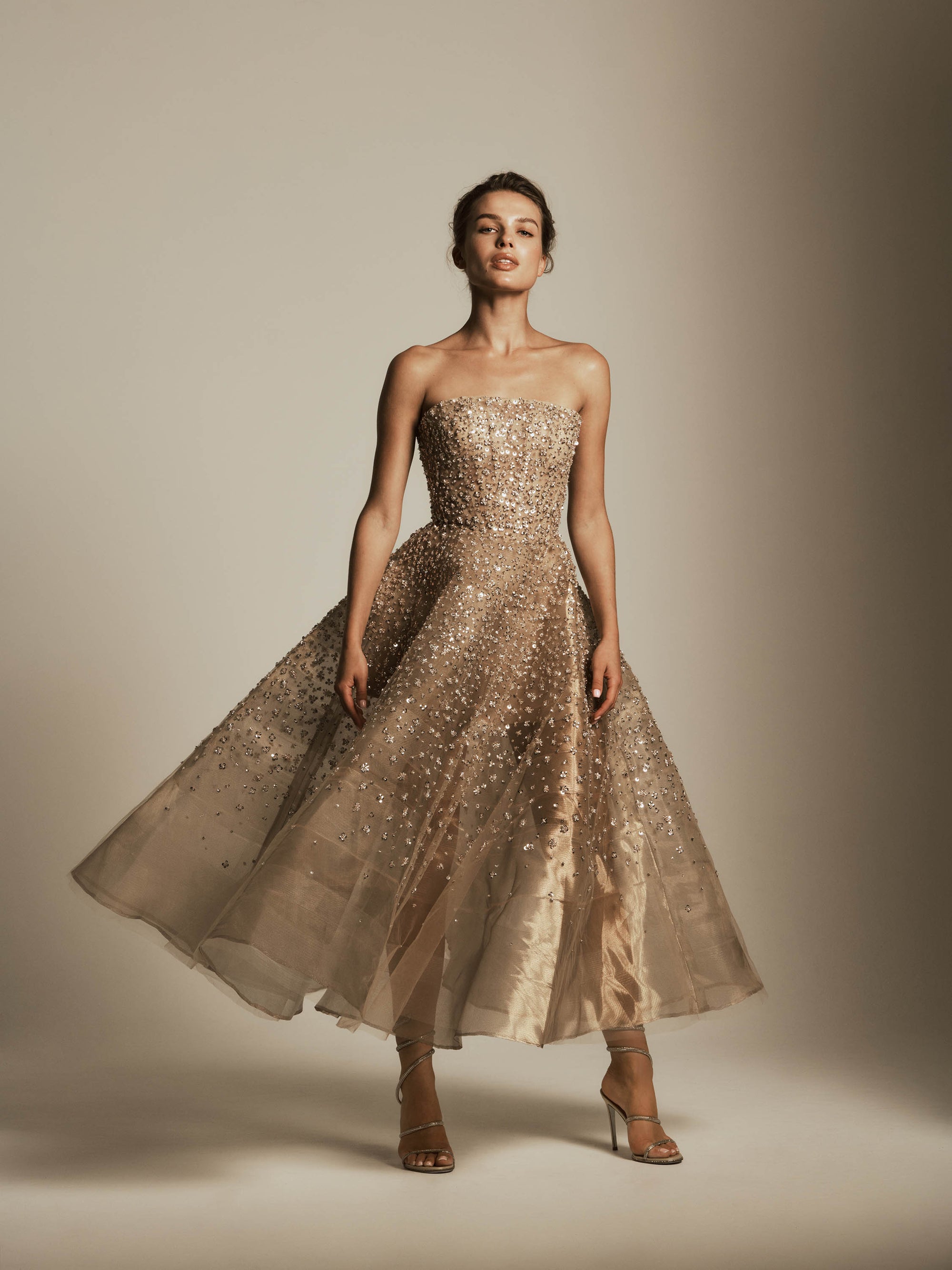 Strapless Midi Dress with Beading