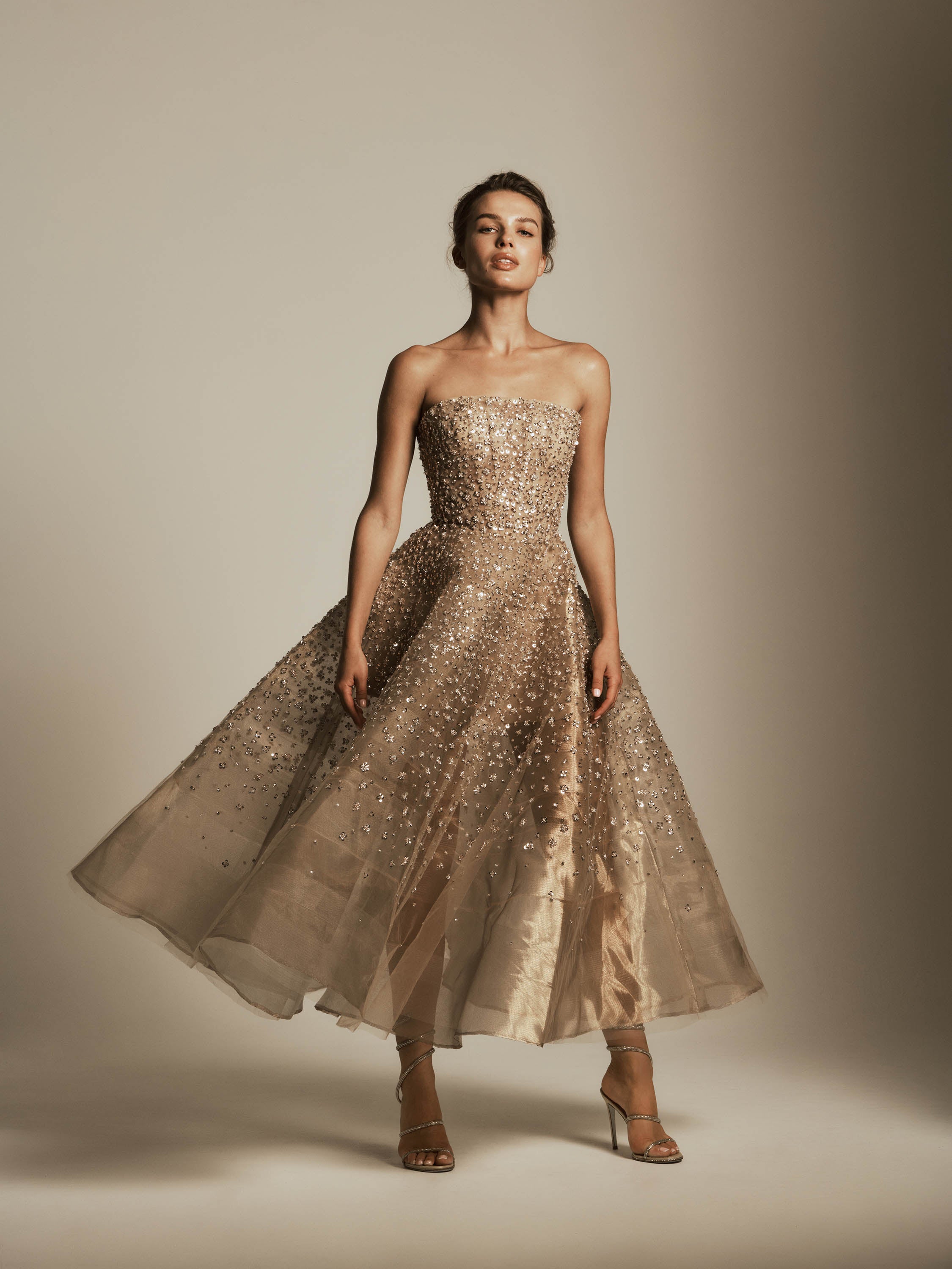 Strapless Midi Dress with Beading