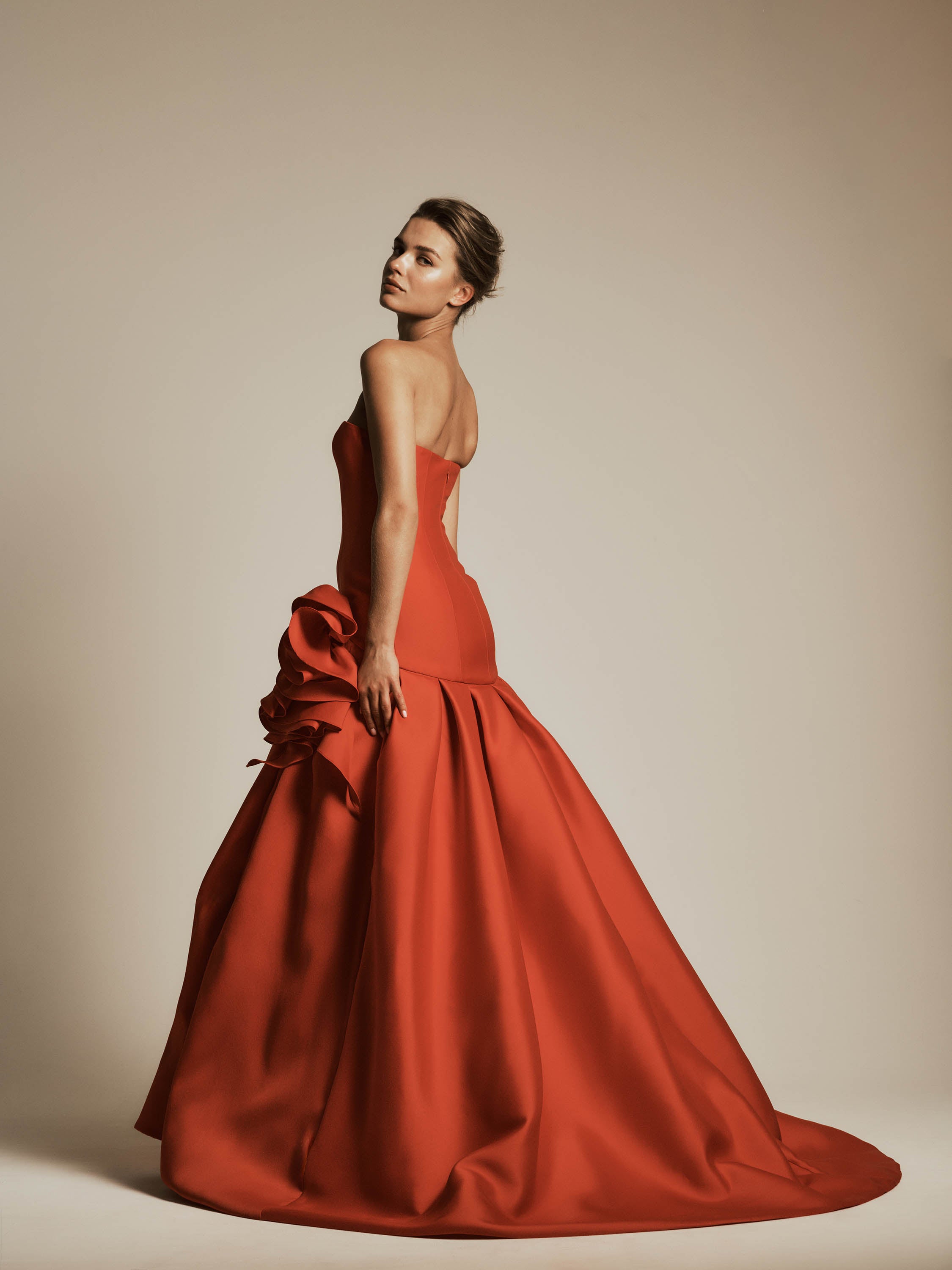 Drop Waist Sweetheart Gown with Flower Detail