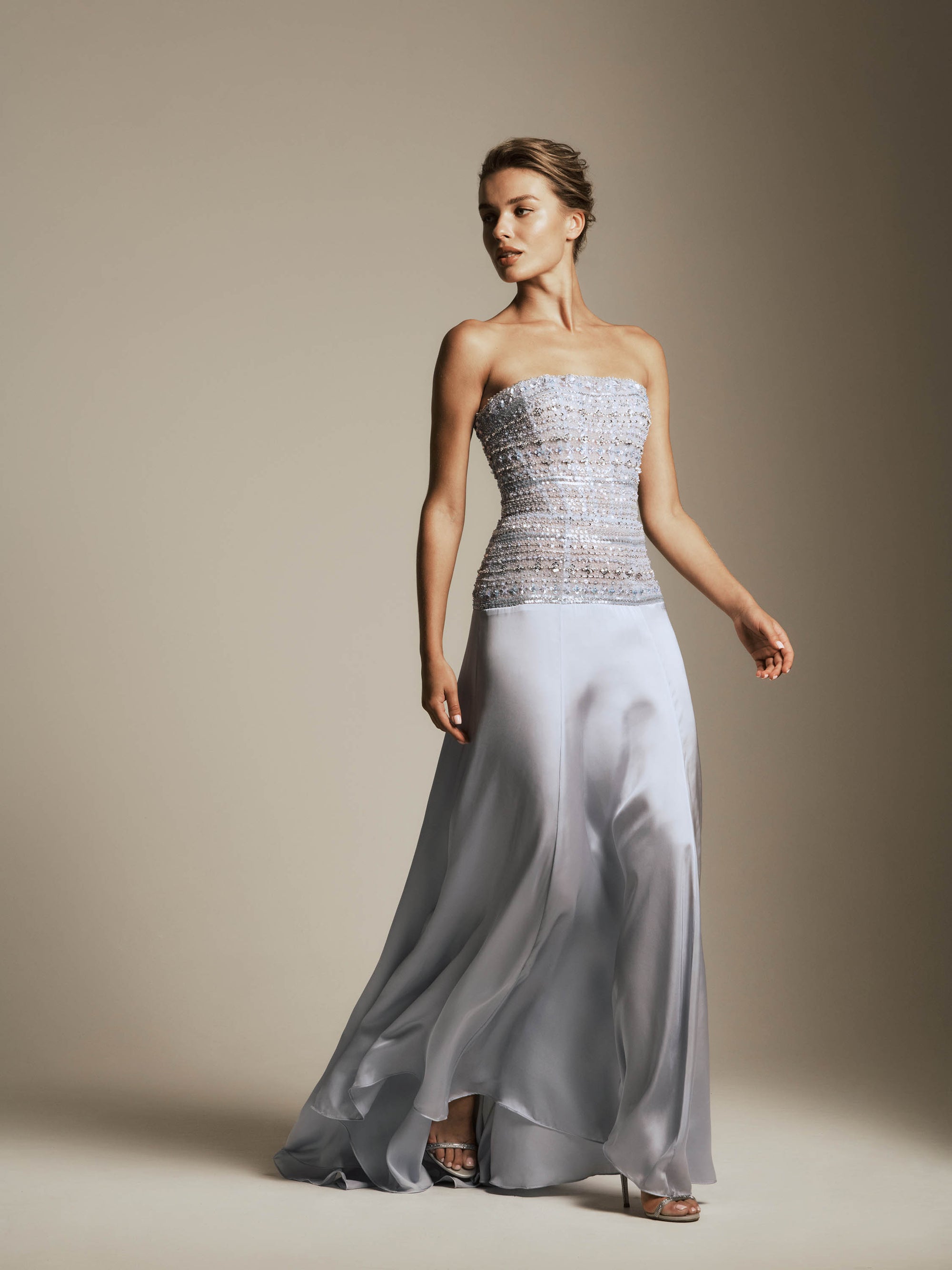 Satin Dress with Beaded Bodice