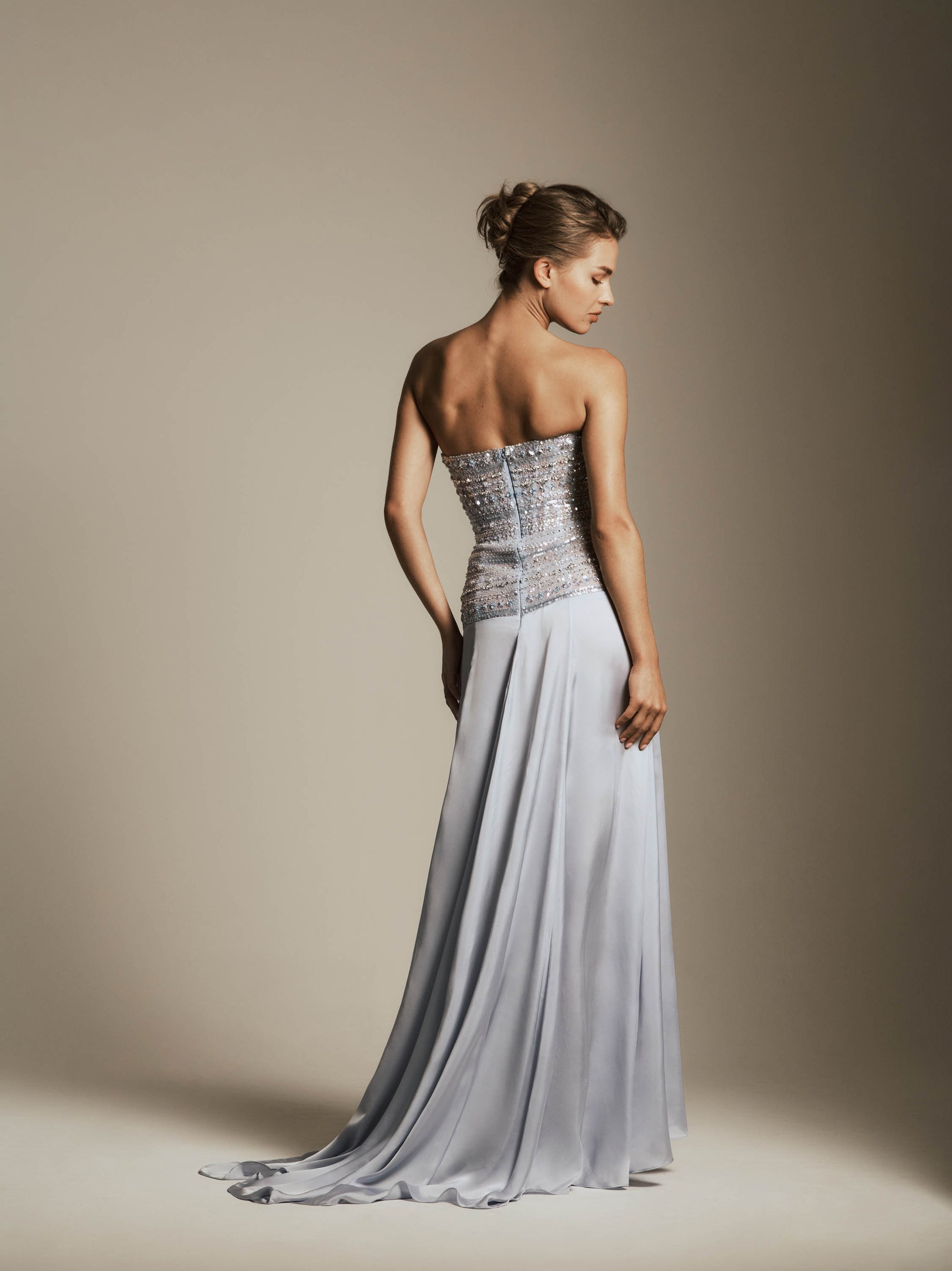 Satin Dress with Beaded Bodice