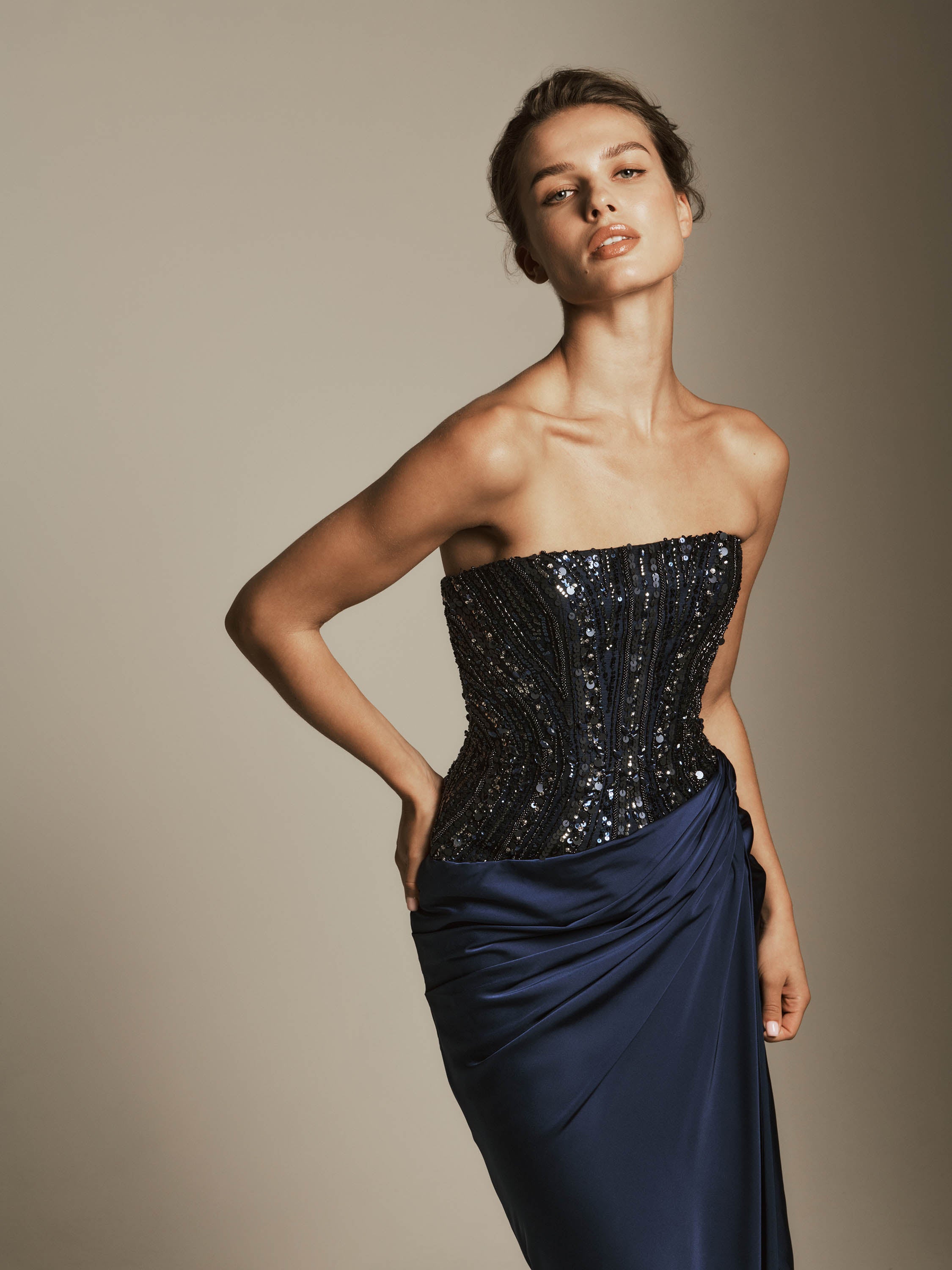 Strapless Dress with Beaded Bodice