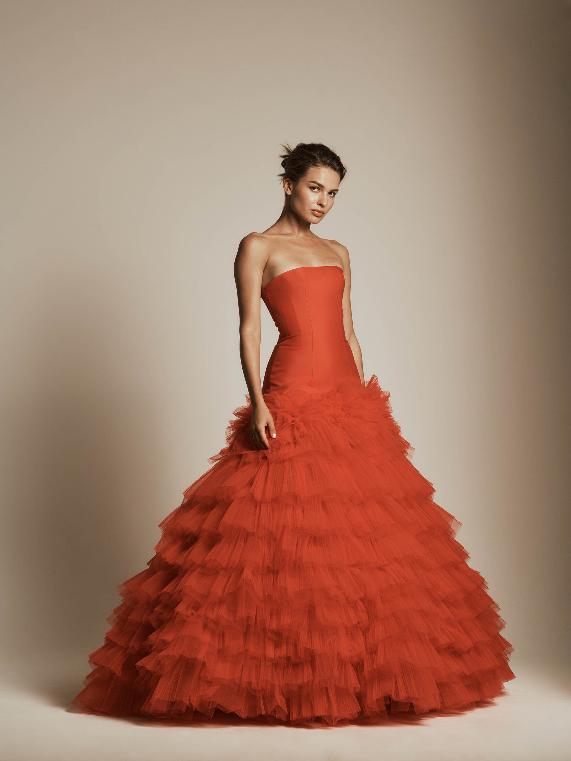 Drop Waist Gown with Ruffle Detail