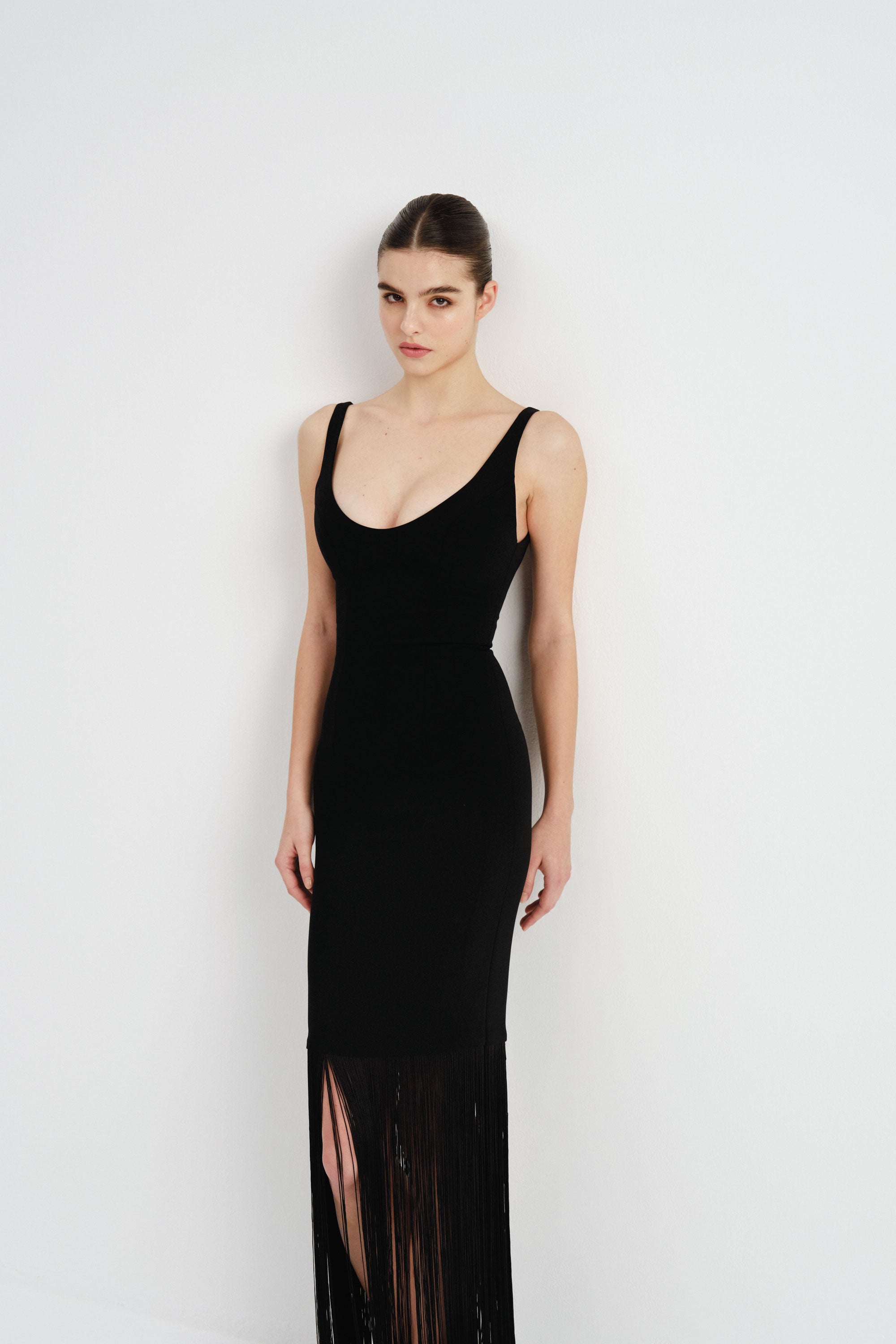 black crepe dress One Shoulder Mermaid Midi with Flower and an easy fit perfect for any celebration Black Bridesmaid Dress Crepe Size