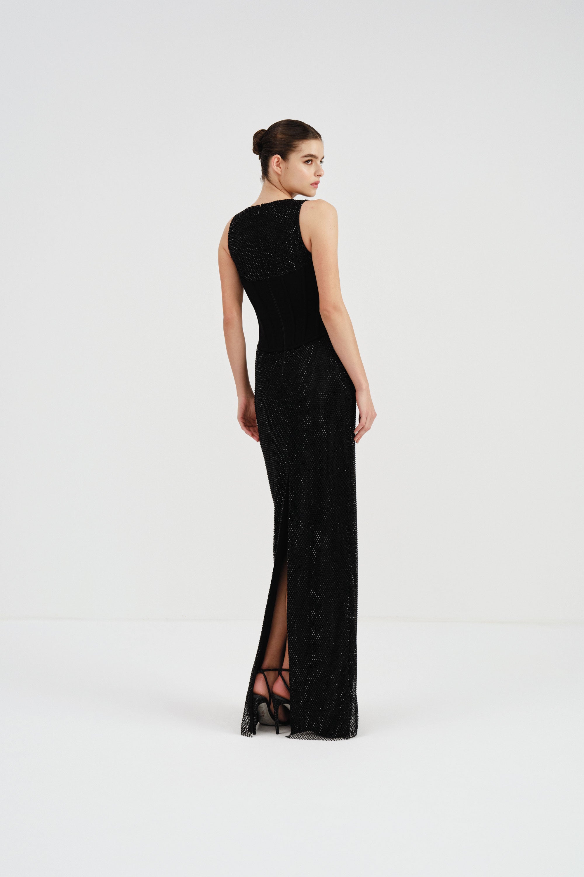 Crystal Mesh Dress with Crepe Corset | Nicole+Felicia