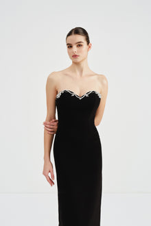 Crepe Dress with Crystal Embellished Neckline