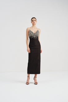 Midi Dress with Embellished Bodice