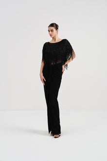 Beaded Fringe Crepe Dress