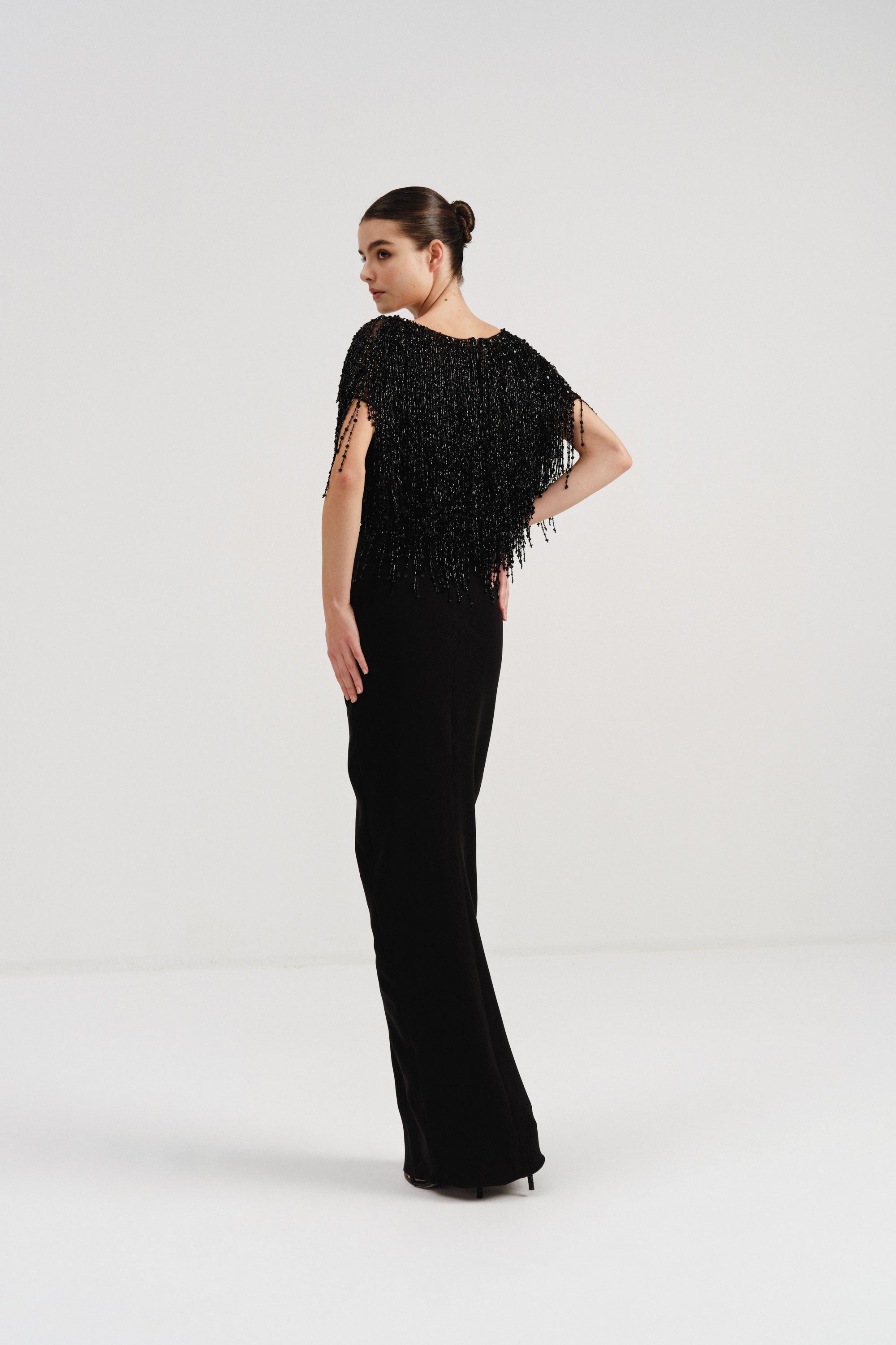 Beaded Fringe Crepe Dress | Nicole+Felicia Beaded Fringe Crepe Dress | Nicole+Felicia