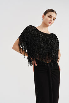 Beaded Fringe Crepe Dress