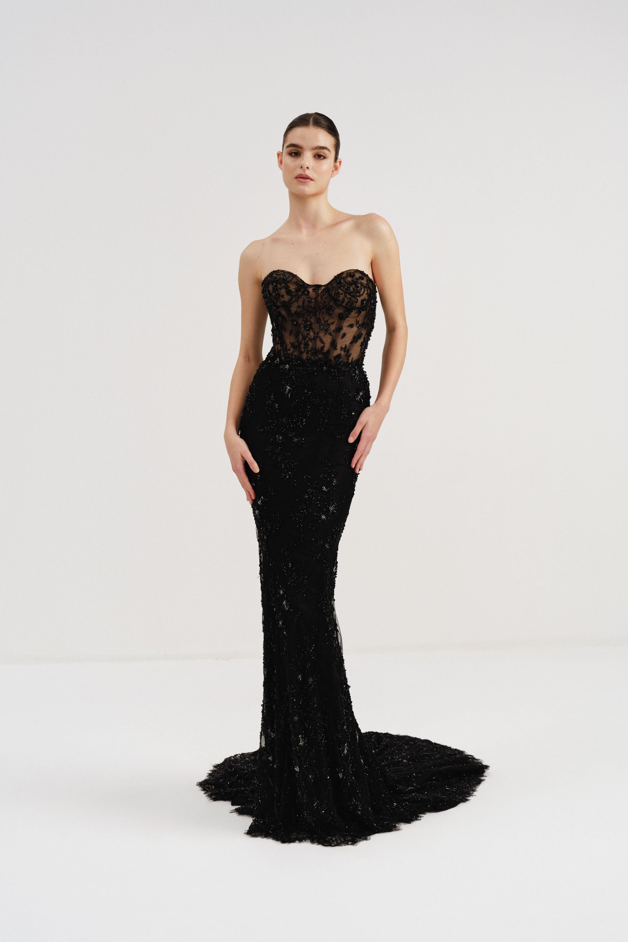 Beaded Lace Gown with Sweetheart Neckline