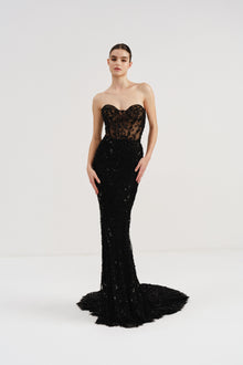 Beaded Lace Gown with Sweetheart Neckline