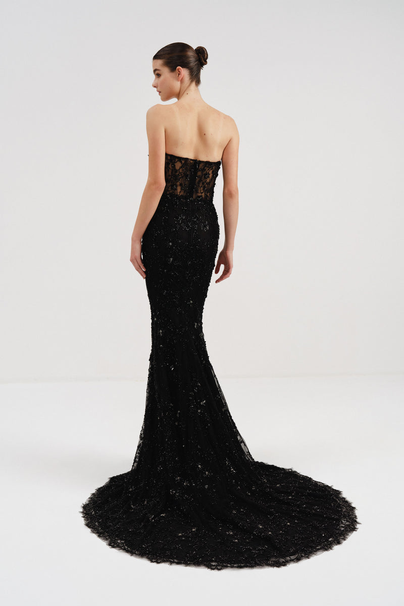 Beaded Lace Gown with Sweetheart Neckline