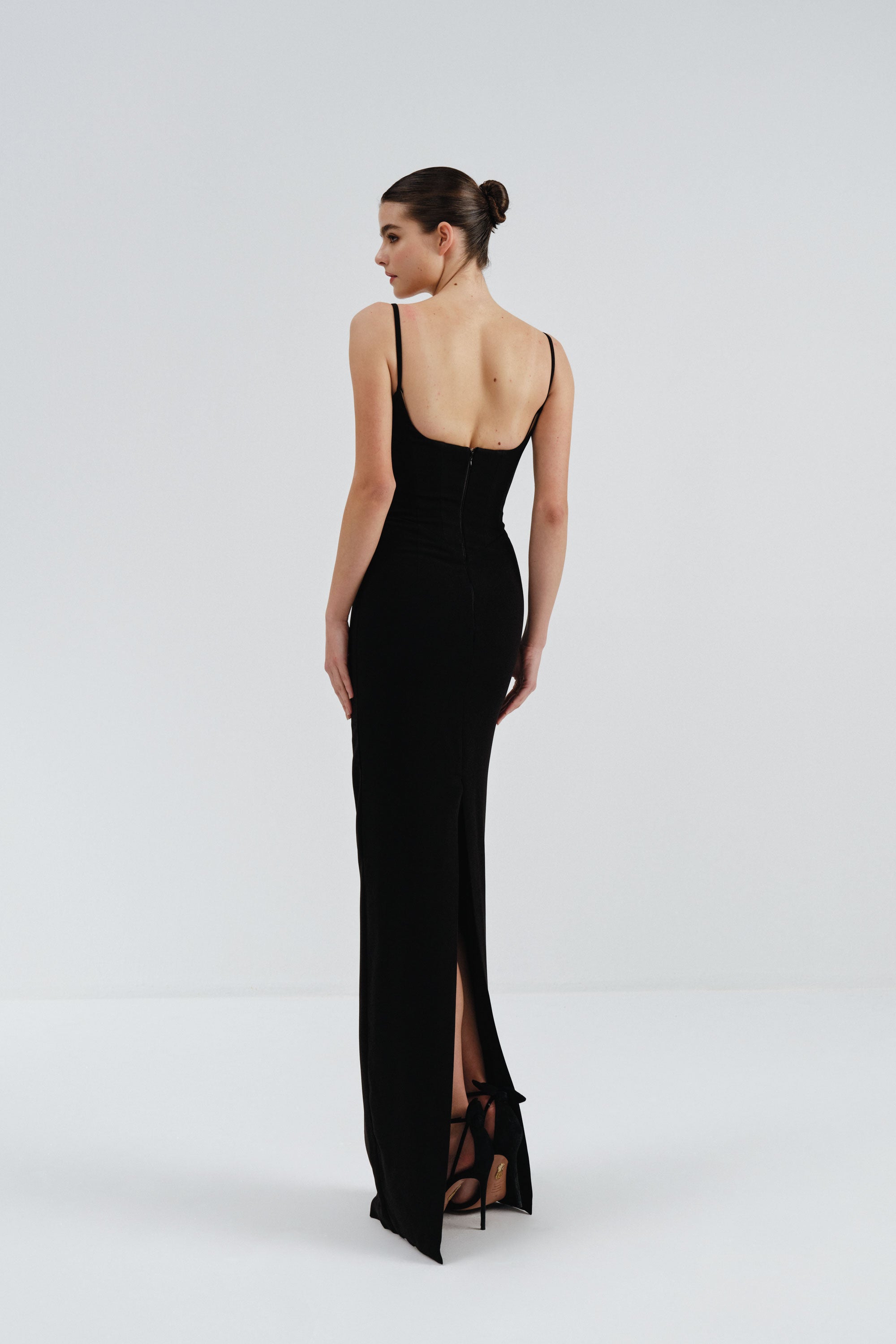 Crepe Dress with Lace Detail in Black | Nicole+Felicia Crepe Dress with Lace Detail in Black | Nicole+Felicia