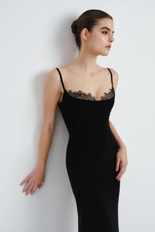 Crepe Dress with Lace Detail in Black | Nicole+Felicia Crepe Dress with Lace Detail in Black | Nicole+Felicia