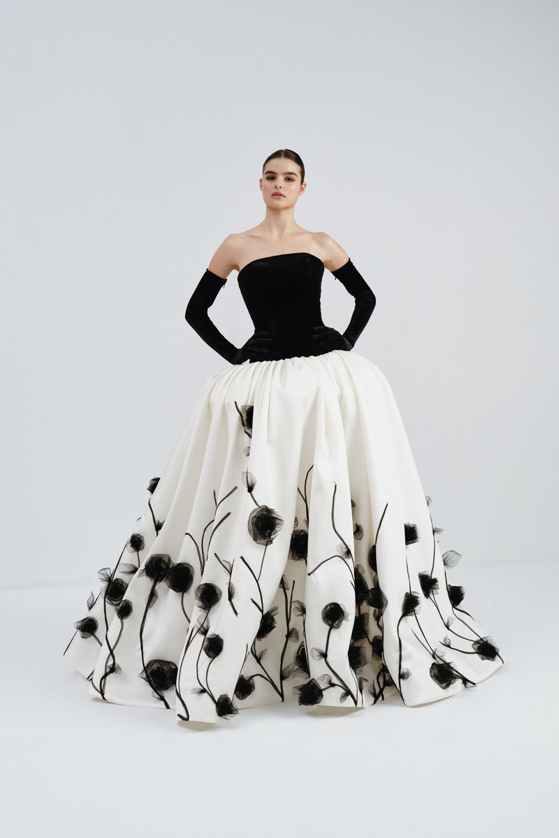 Mikado Gown with Velvet Bodice and Tulle Flower Detail