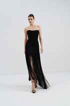 Strapless Crepe Dress with Fringe Detail