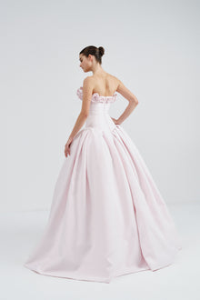 Drop Waist Mikado Gown with Flower Detail