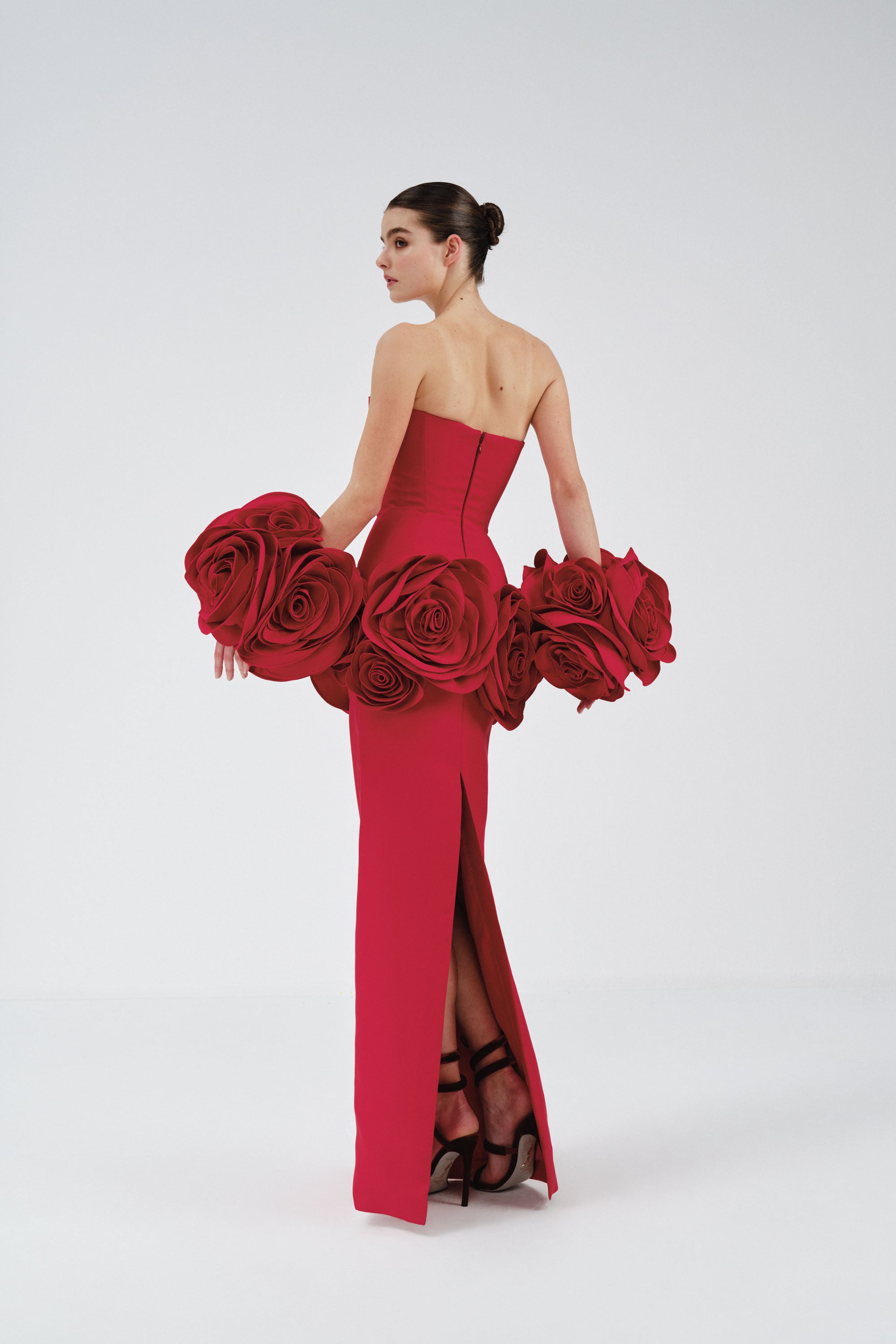 Strapless Dress with Flower Embellishments