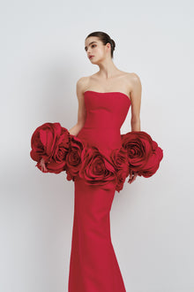 Strapless Dress with Flower Embellishments