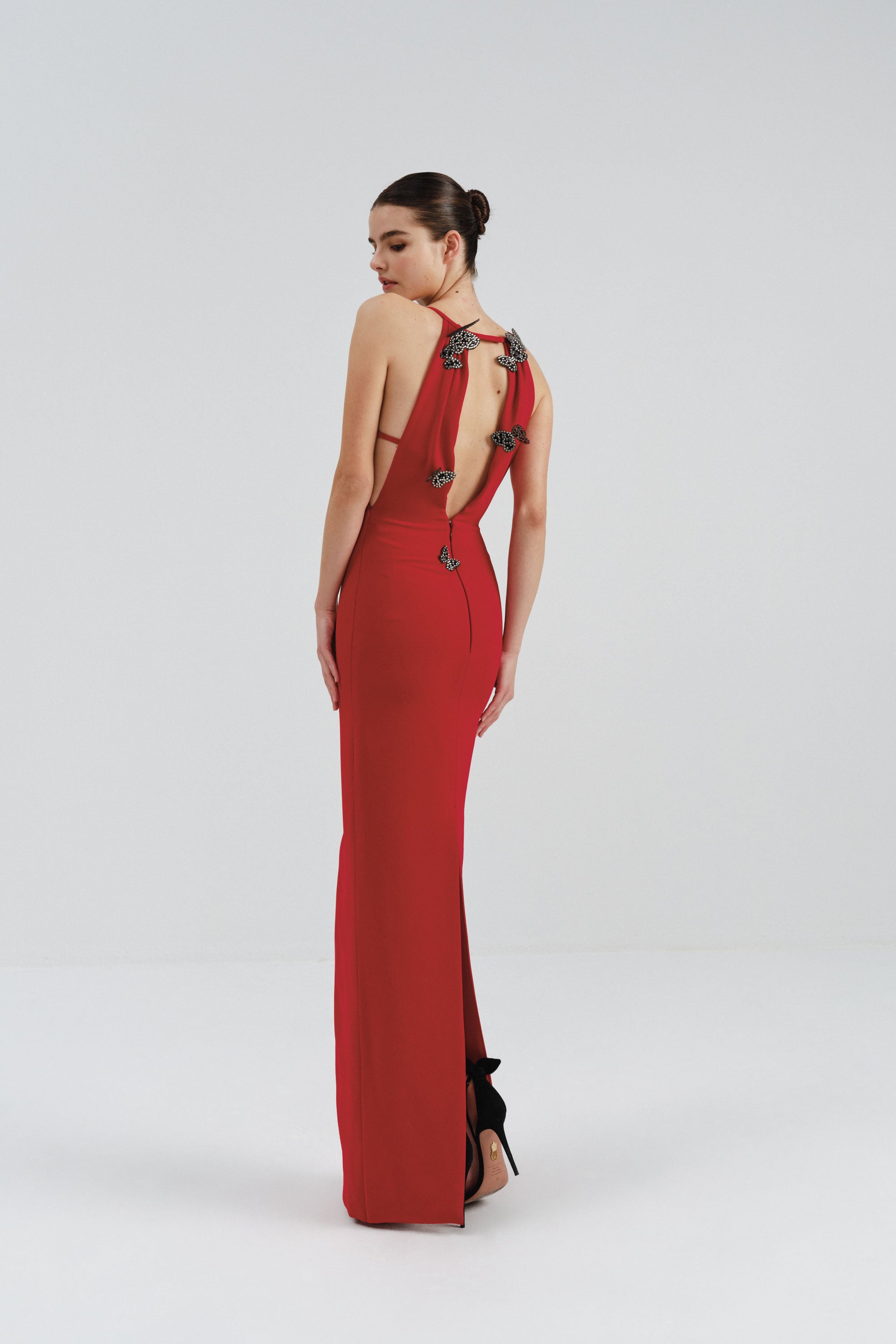 Crepe Dress with Embellished Butterfly Detail | Nicole+Felicia Crepe Dress with Embellished Butterfly Detail | Nicole+Felicia